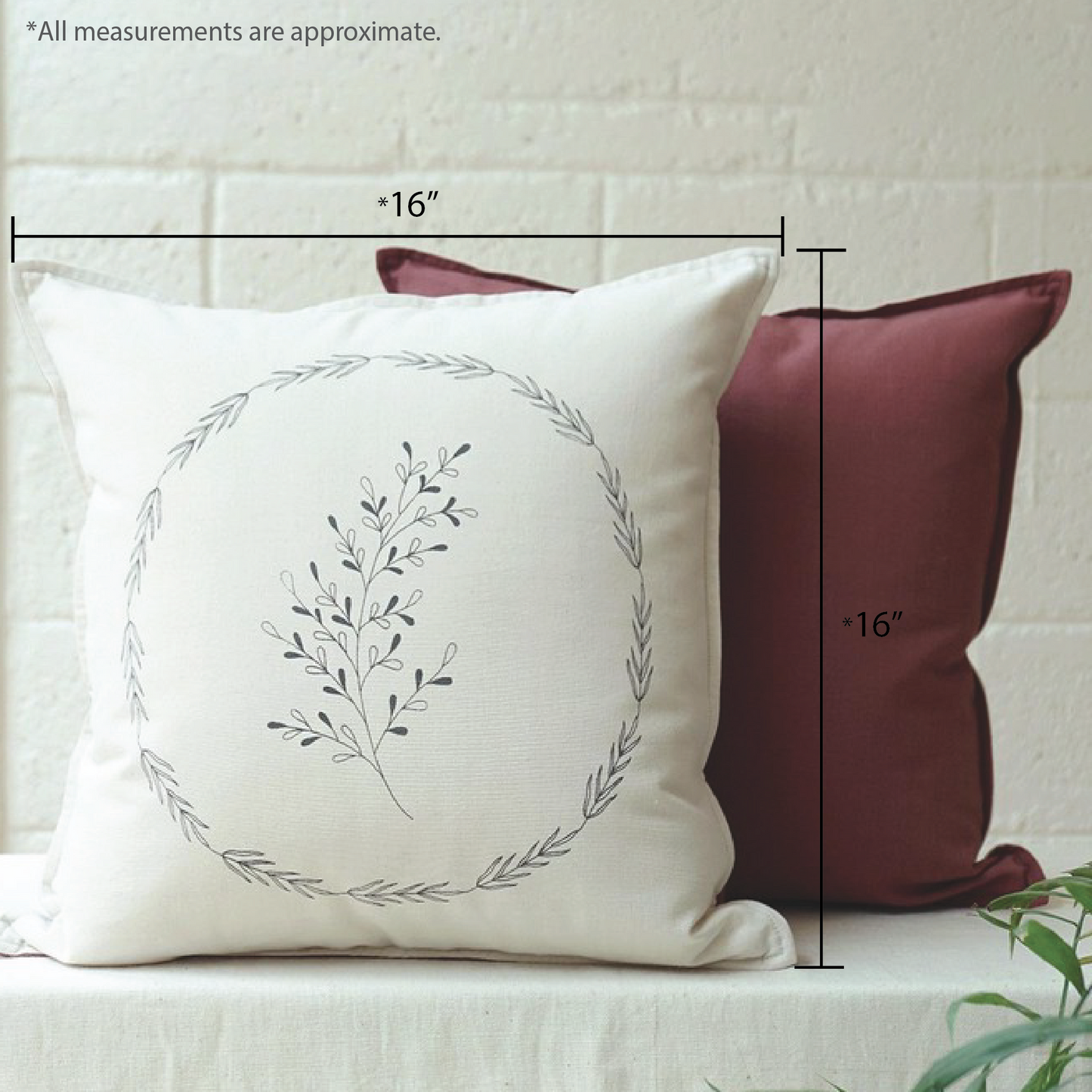 Foliage Cushion Cover, White Sand (16” X 16”)