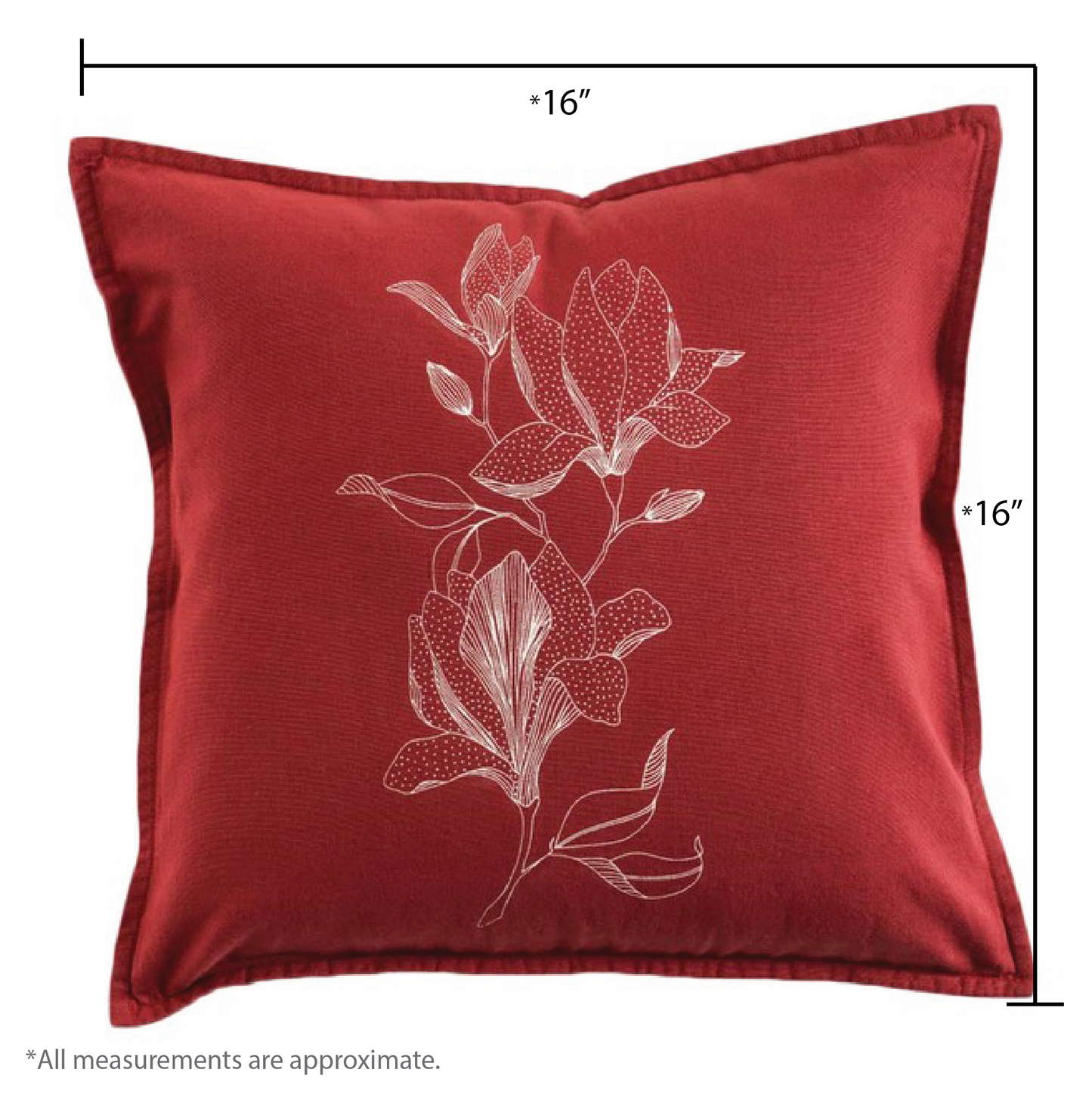 Magnolia Cushion Cover, Red (16” X 16”)