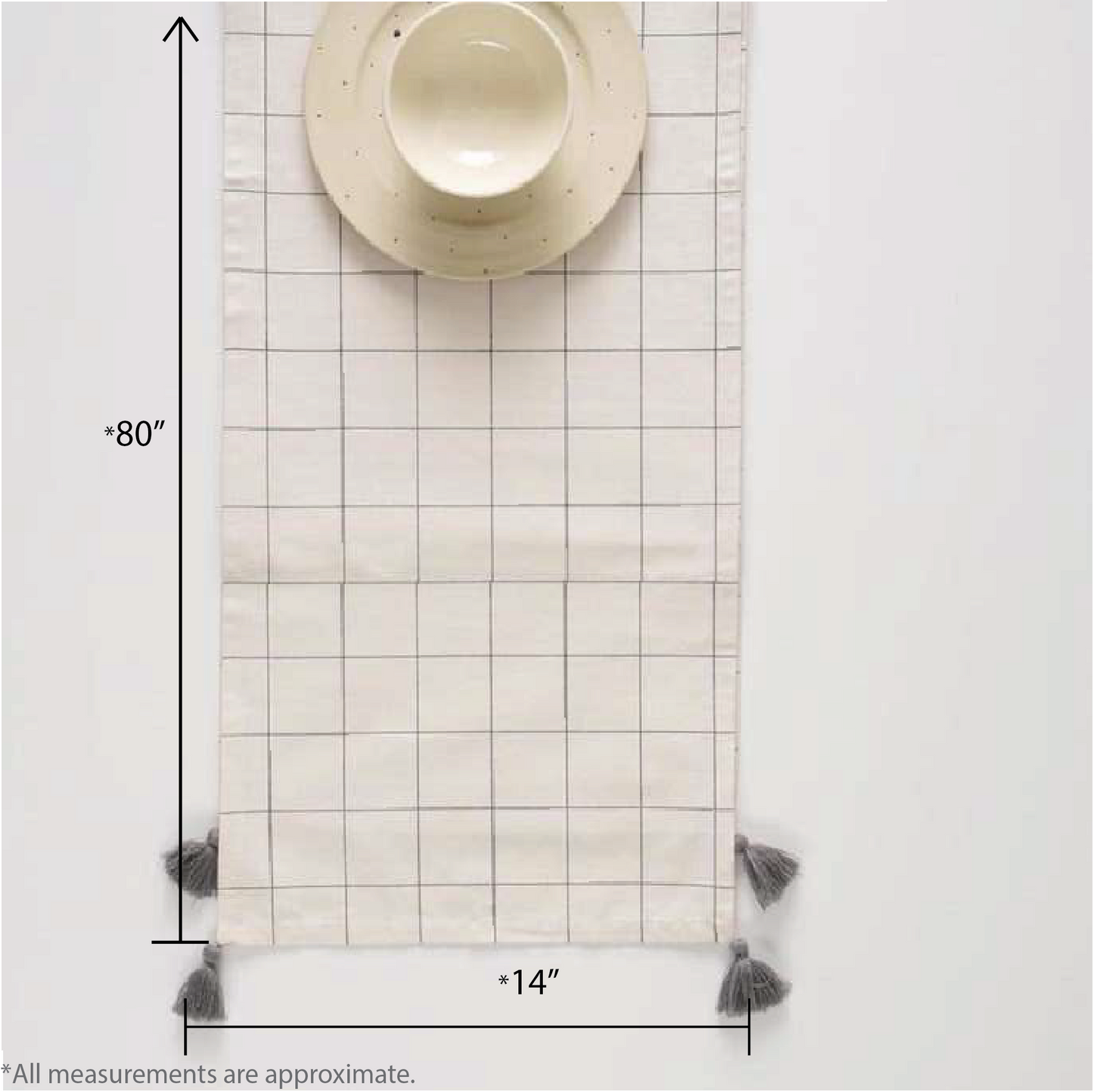 Check Table Runner with tassels, Beige