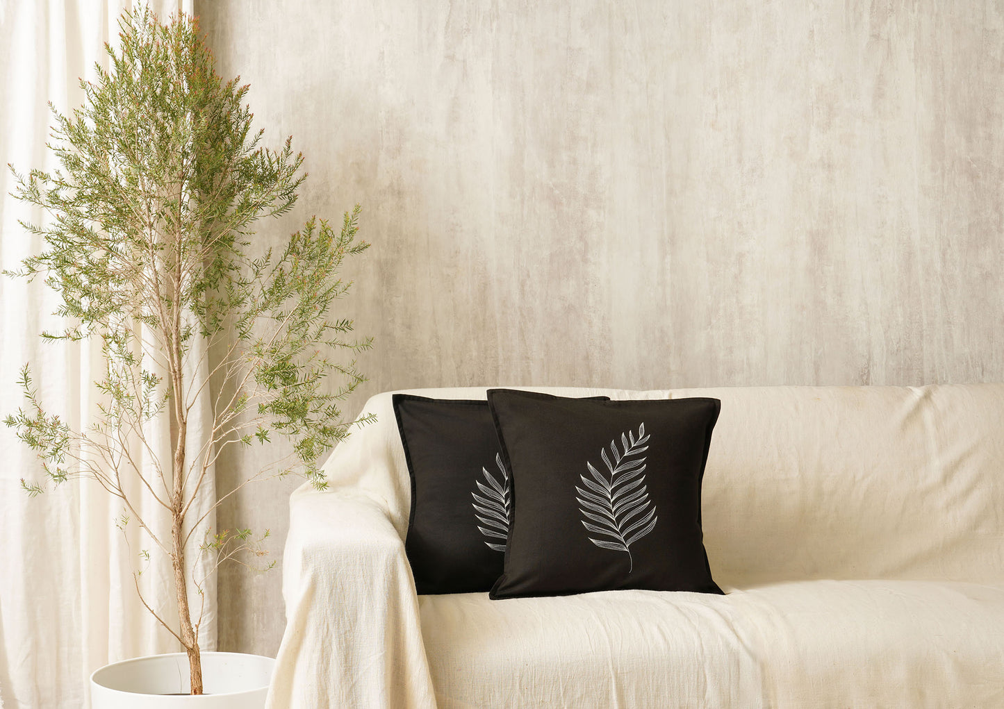 Monstera Cushion Cover, Black (16” X 16”)