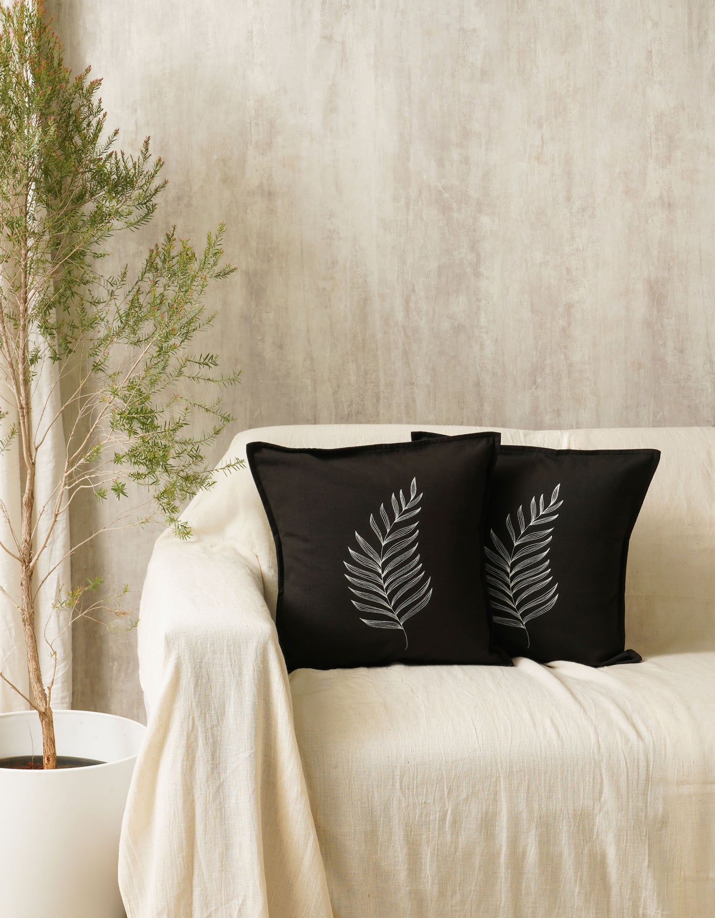 Monstera Cushion Cover, Black (16” X 16”)