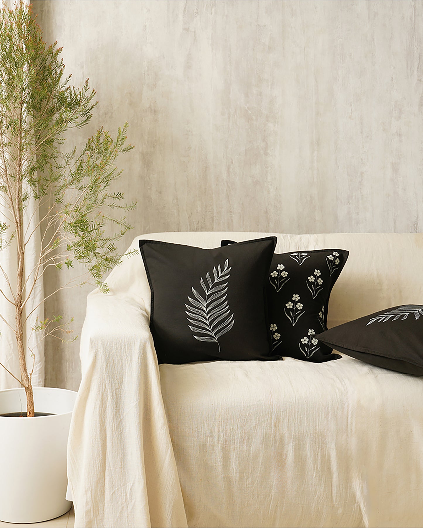 Monstera Cushion Cover, Black (16” X 16”)