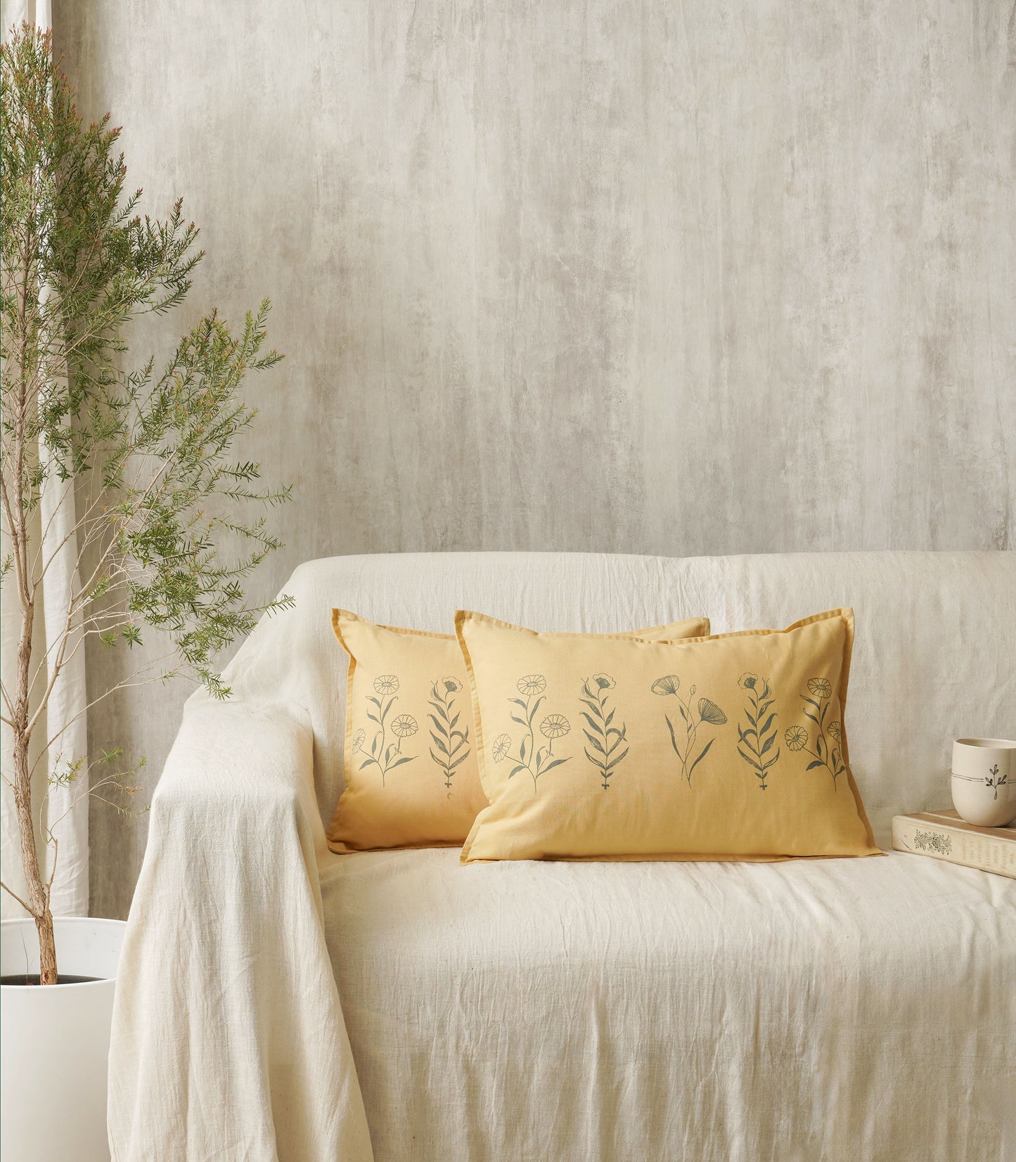 Summer Meadow Lumbar Cushion Cover, Yellow (14” X 20”)