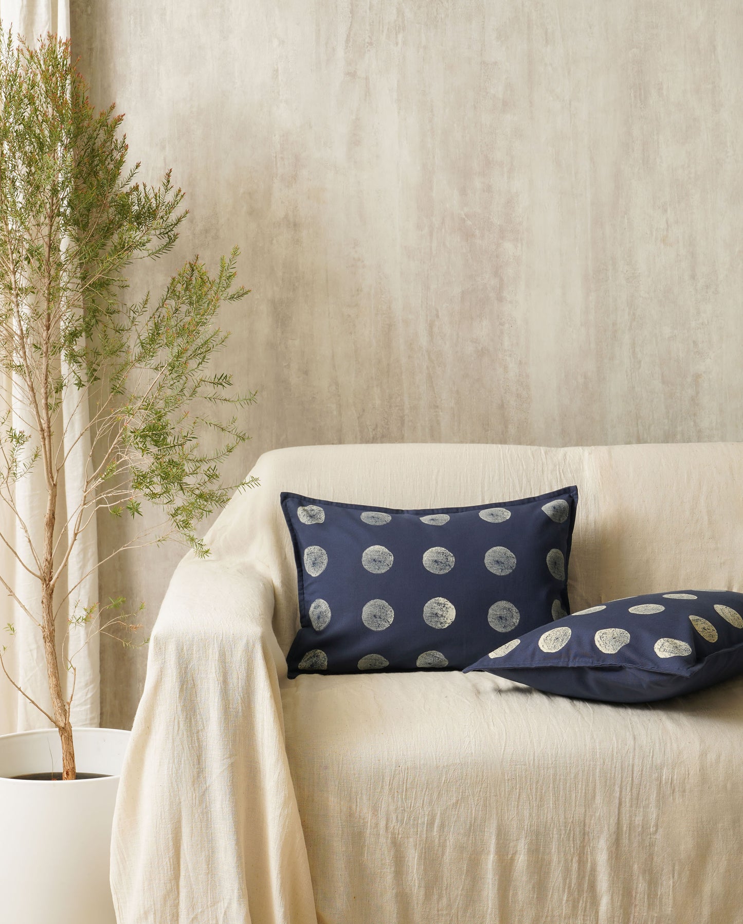Moon Lumbar Cushion Cover, Navy Blue (14” X 20”)