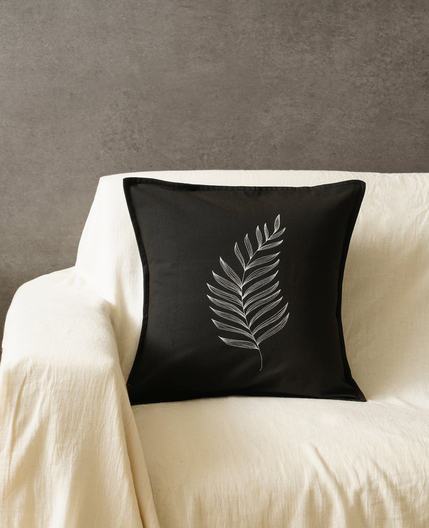 Monstera Cushion Cover, Black (16” X 16”)