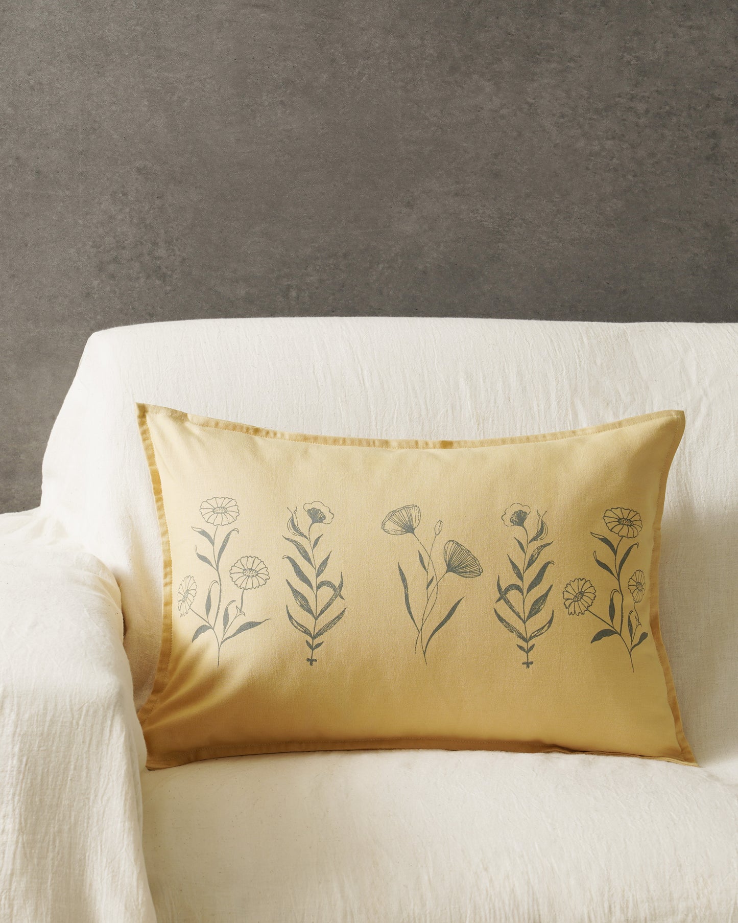 Summer Meadow Lumbar Cushion Cover, Yellow (14” X 20”)