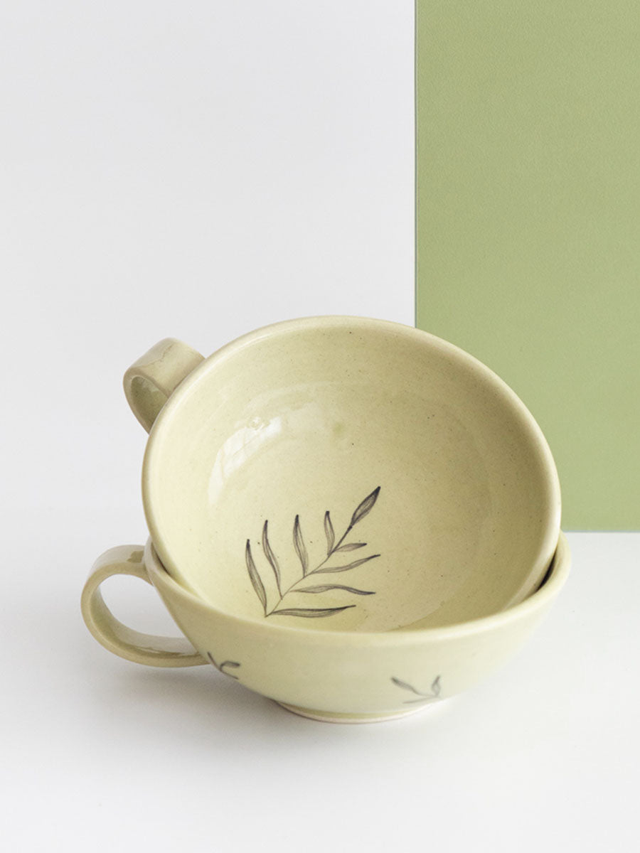 Monstera Teacups, Olive (Set of 2)