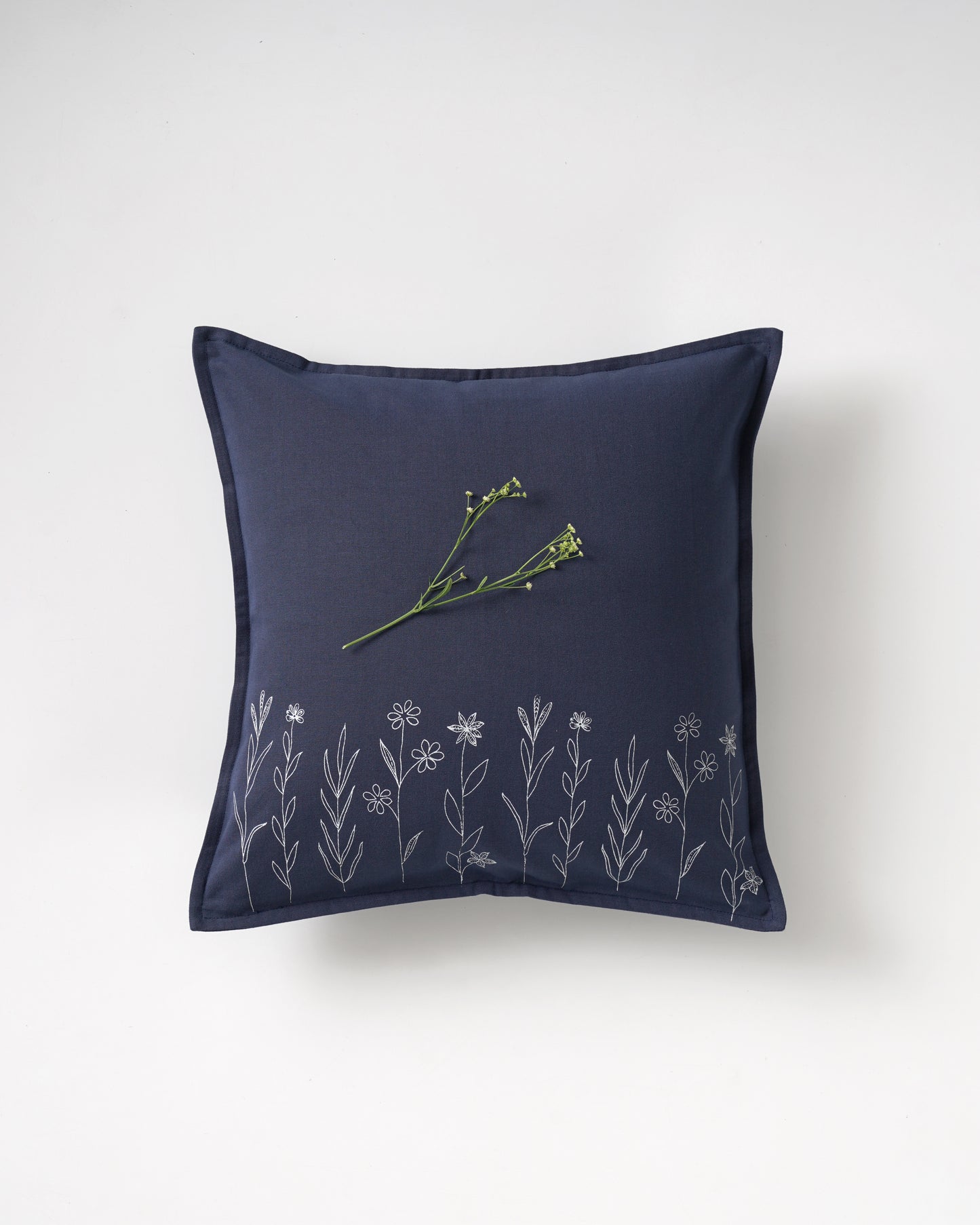 Wildflower Cushion Cover, Navy blue (16” X 16”)