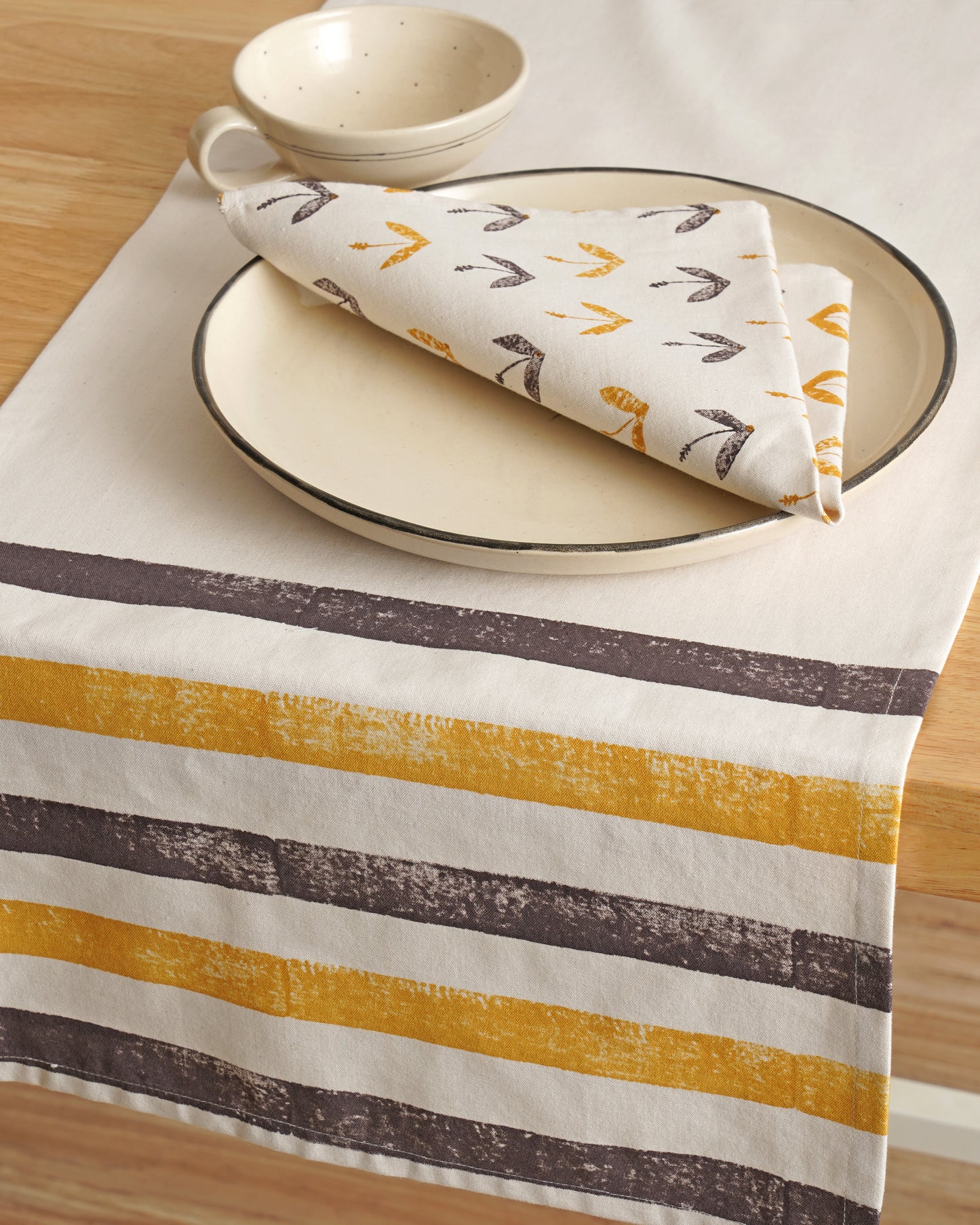 Stripe Table Runner, Mustard And Brown