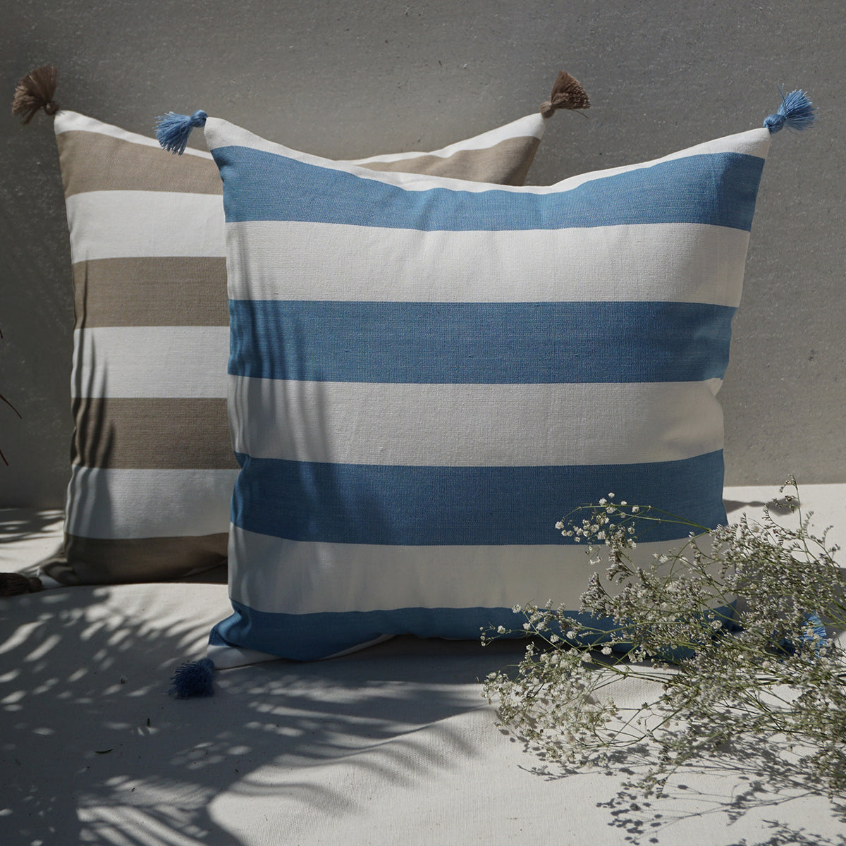 Blue Candy Stripe Cushion Cover (16” X 16”)
