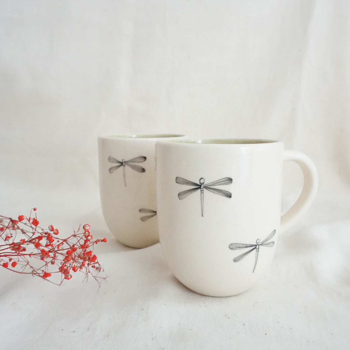 Dragonfly Coffee Mugs ,Olive Green (Set of 2)