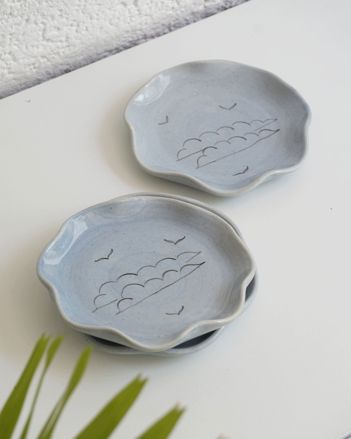 Megh Ruffle Plates, Sky Blue (Set of 2)