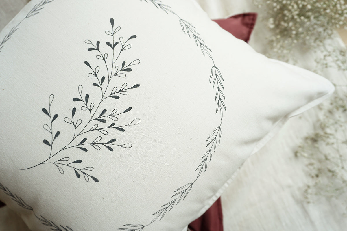 Foliage Cushion Cover, White Sand (16” X 16”)