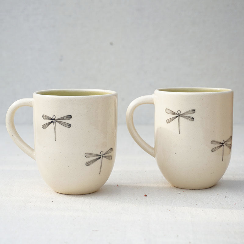 Dragonfly Coffee Mugs ,Olive Green (Set of 2)
