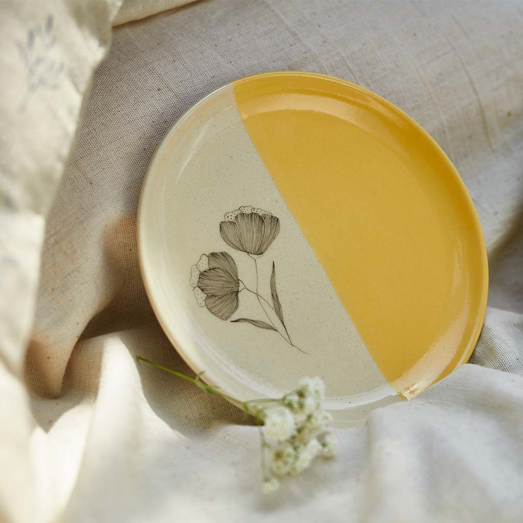 Peony Quarter Plates, Mustard (Set of 2)