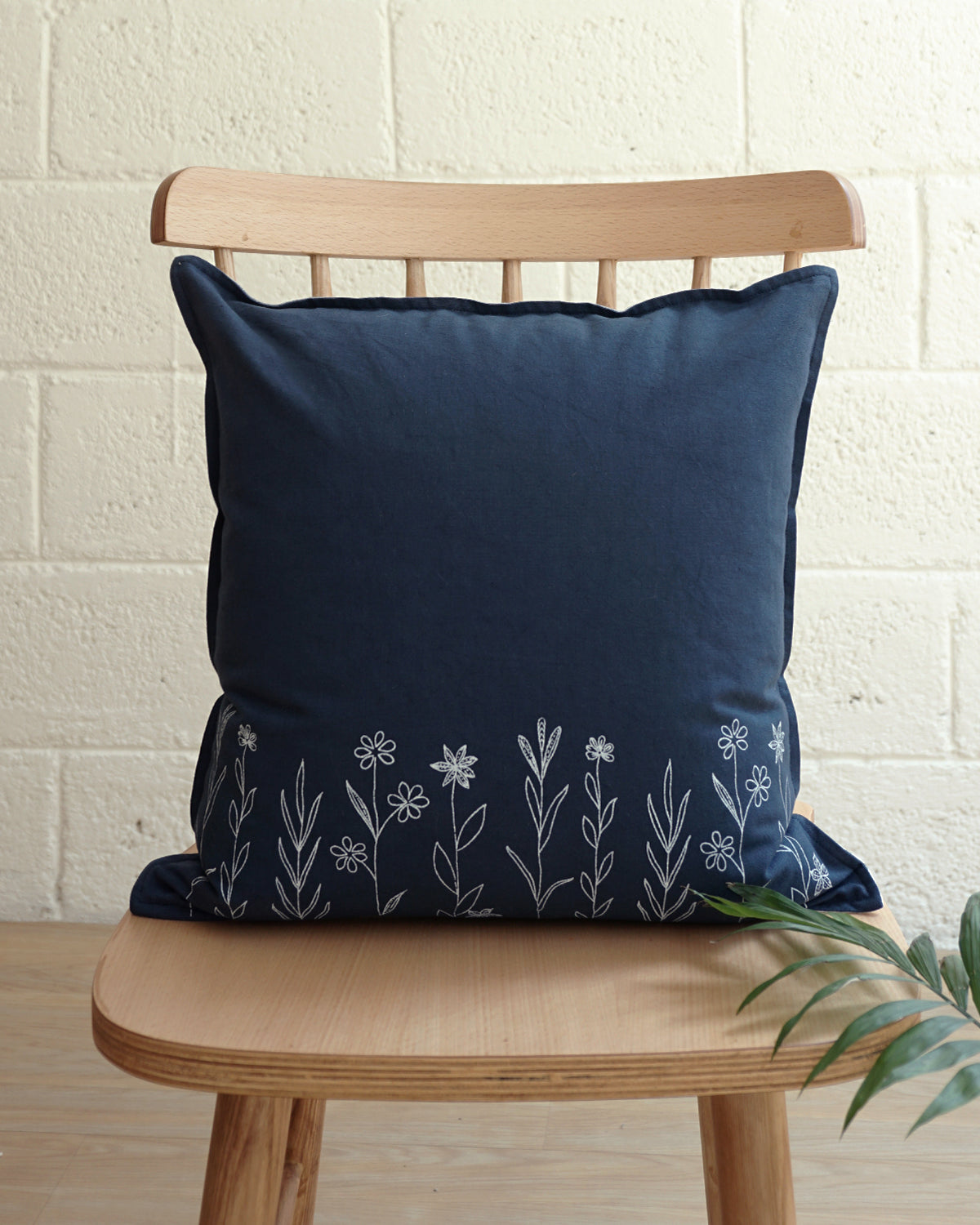 Wildflower Cushion Cover, Navy blue (16” X 16”)