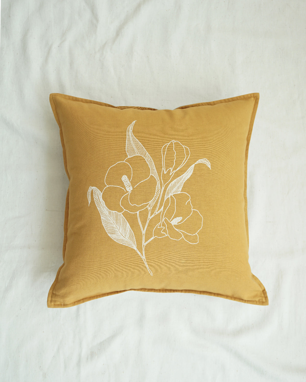 Frangipani Cushion Cover, Yellow (18" X 18")