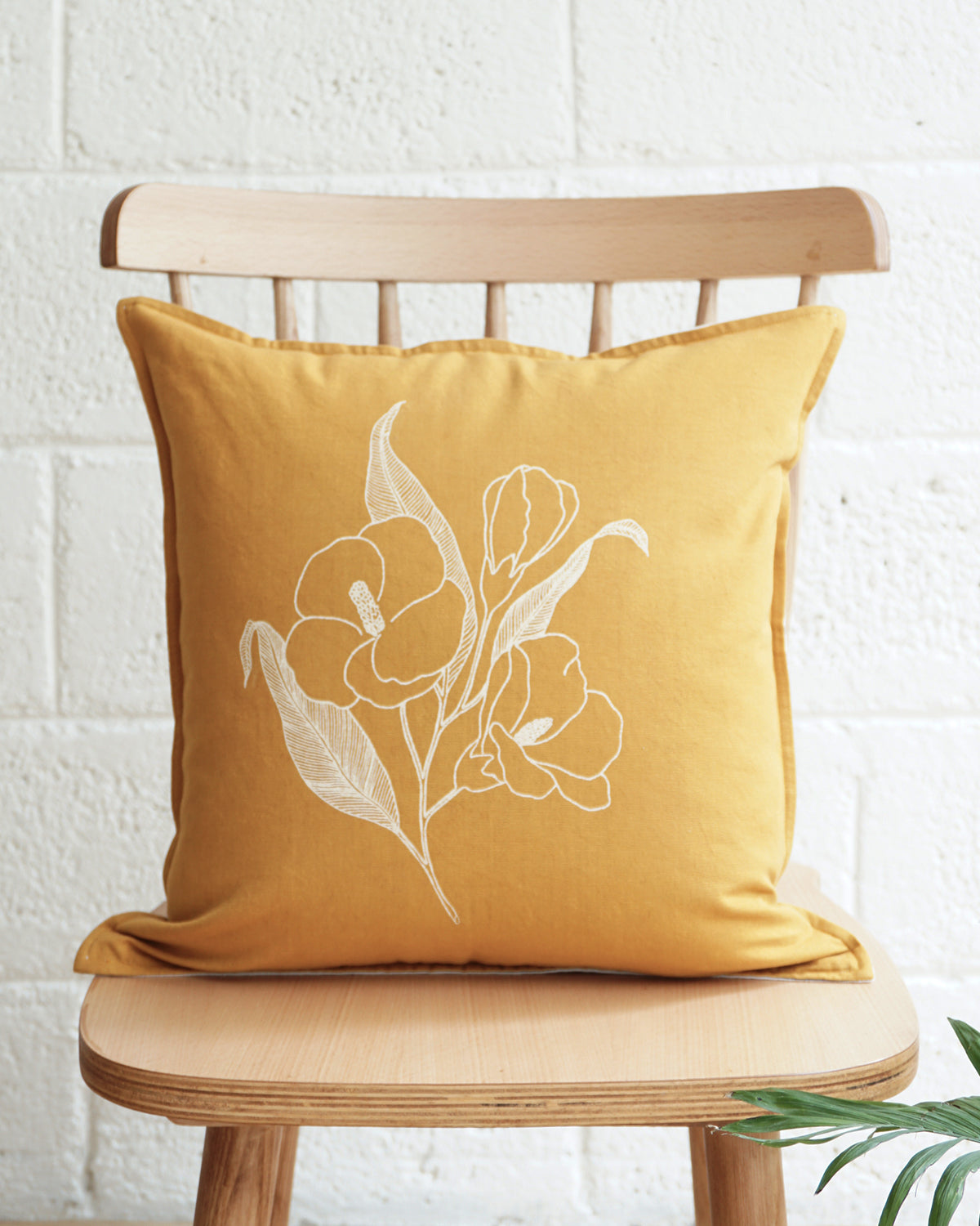 Frangipani Cushion Cover, Yellow (18" X 18")