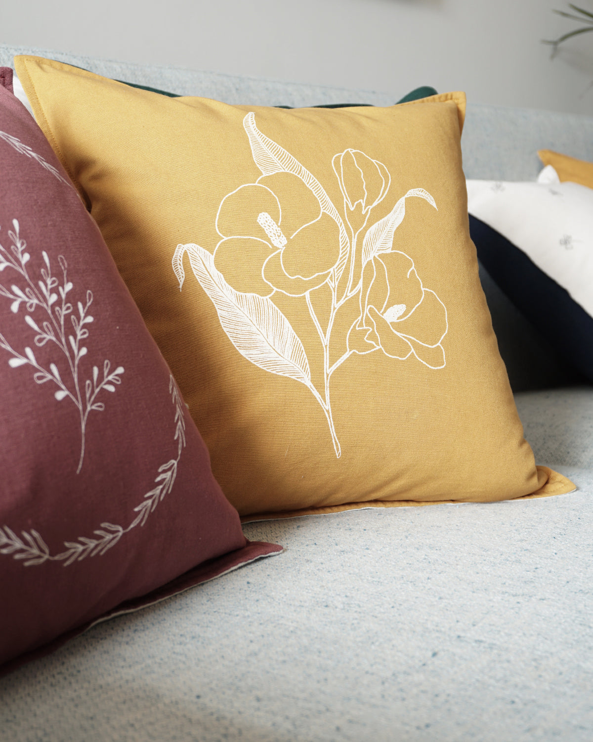 Frangipani Cushion Cover, Yellow (18" X 18")