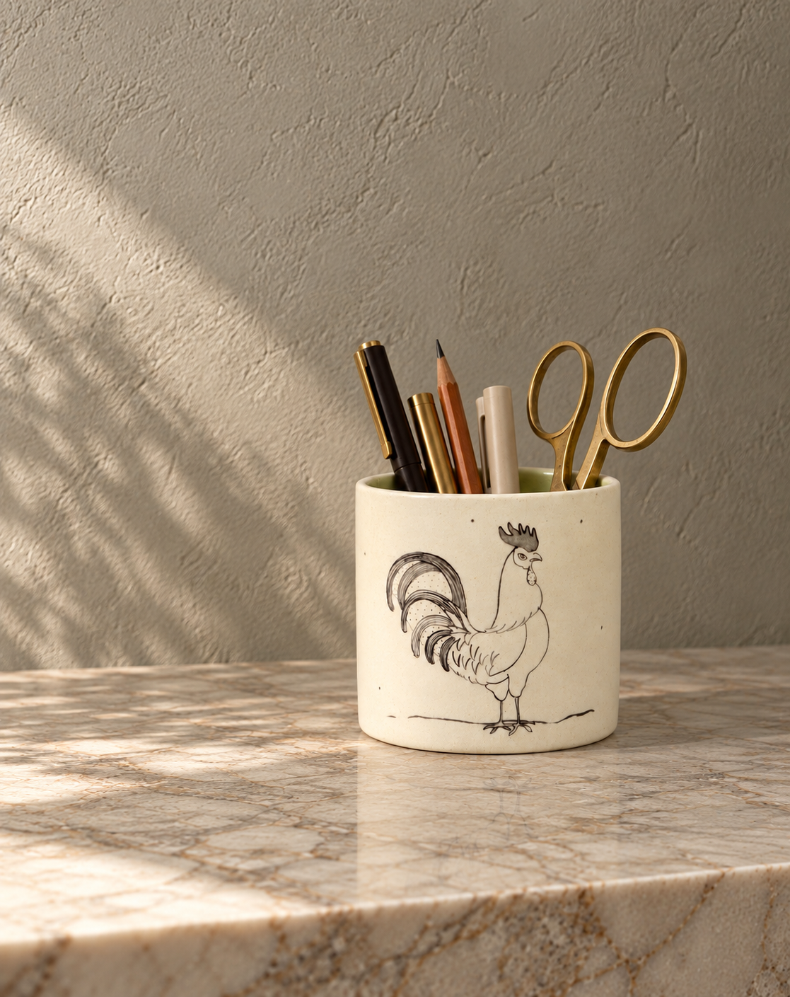 Rooster Pen Stand, Olive (1 Piece)