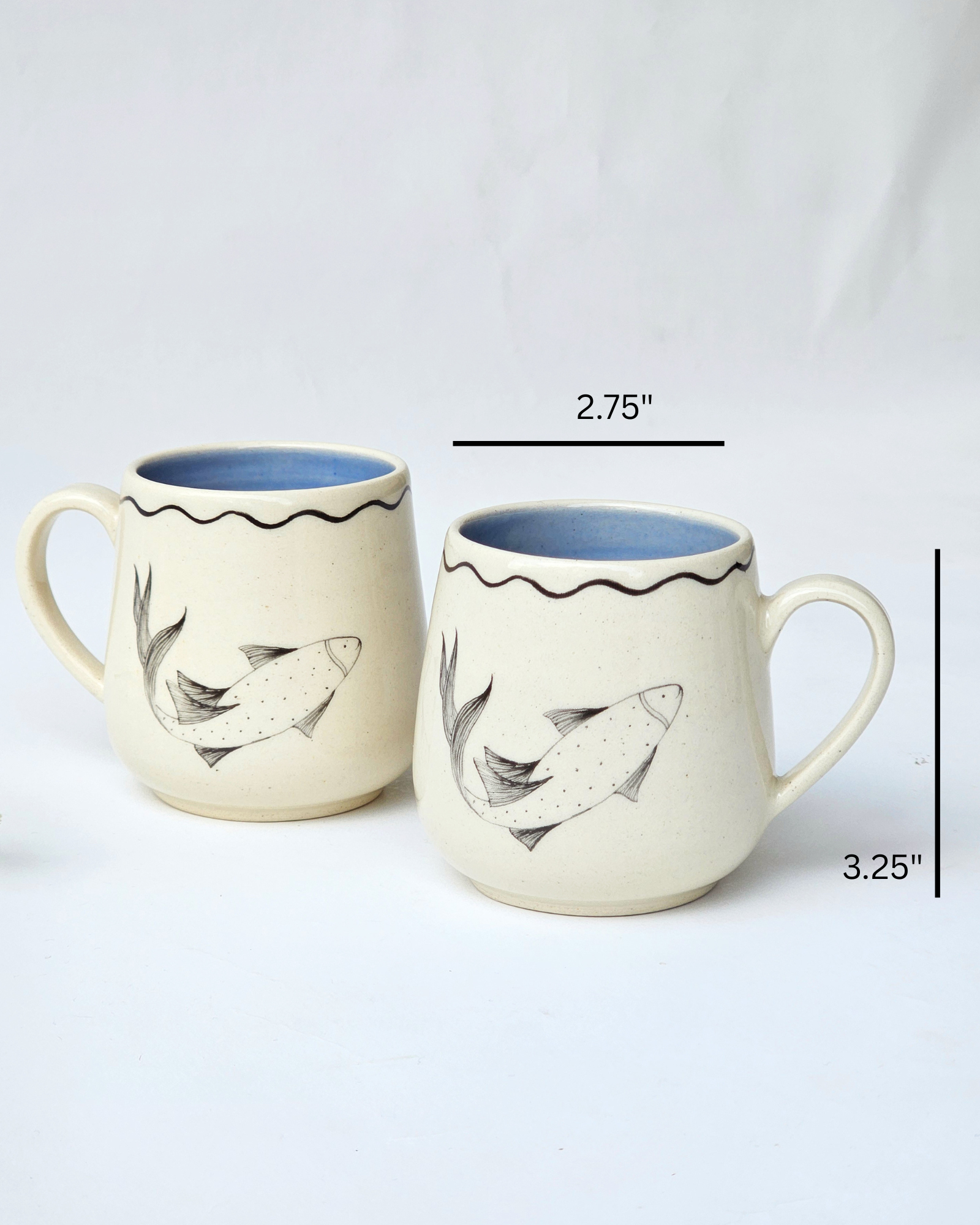 Koi Fish Coffee Mugs, Blue (Set of 2 )