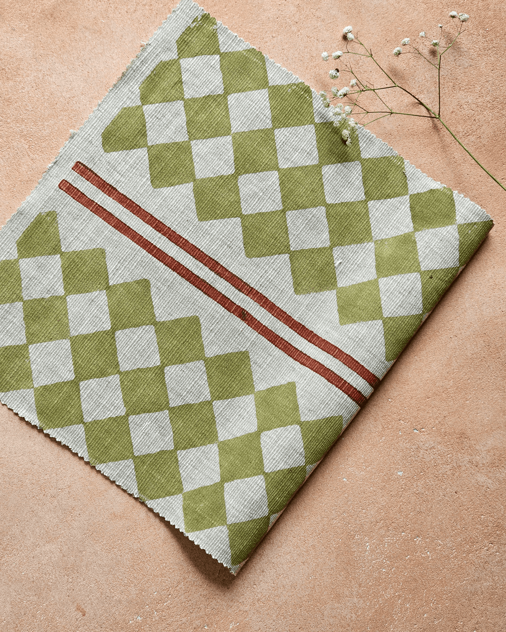Lune Fabric ,Sage Green & Teracotta