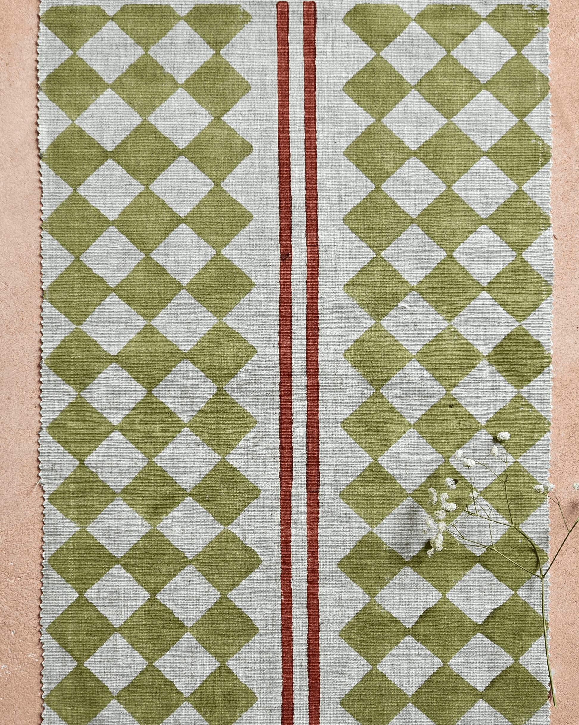 Lune Fabric ,Sage Green & Teracotta