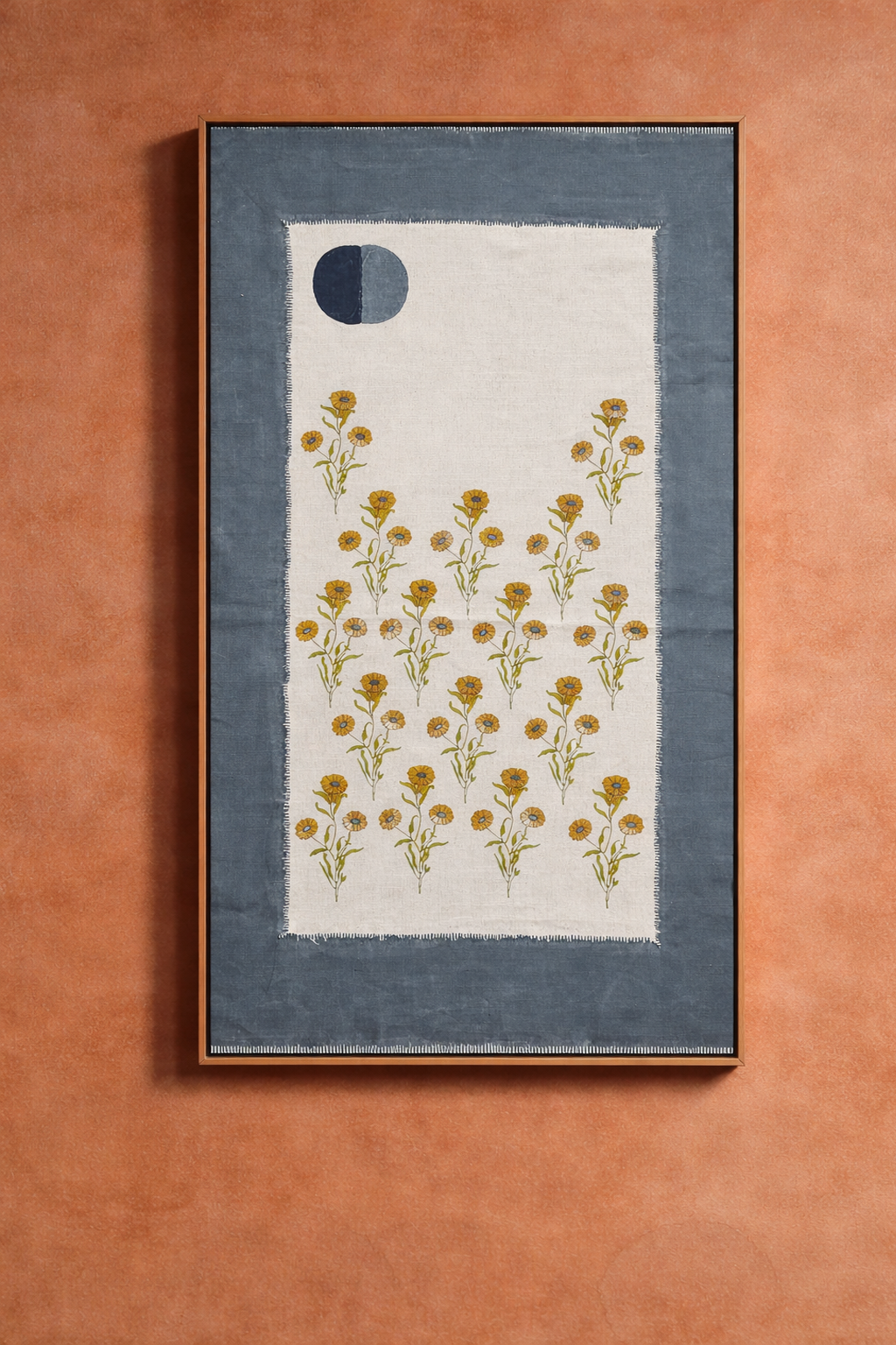 Marigold Garden Wall Art Panel, Ochre Dusky Bule