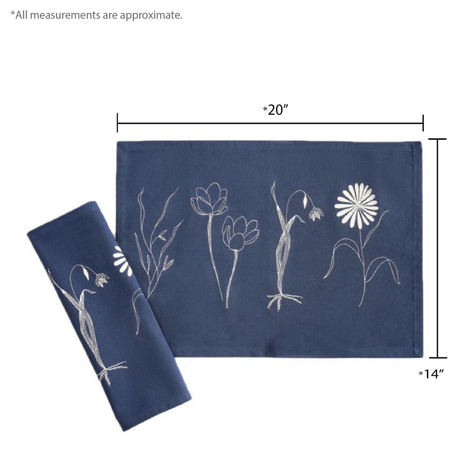 Gardenia Tablemats, Navy Blue ( Set of 2 )
