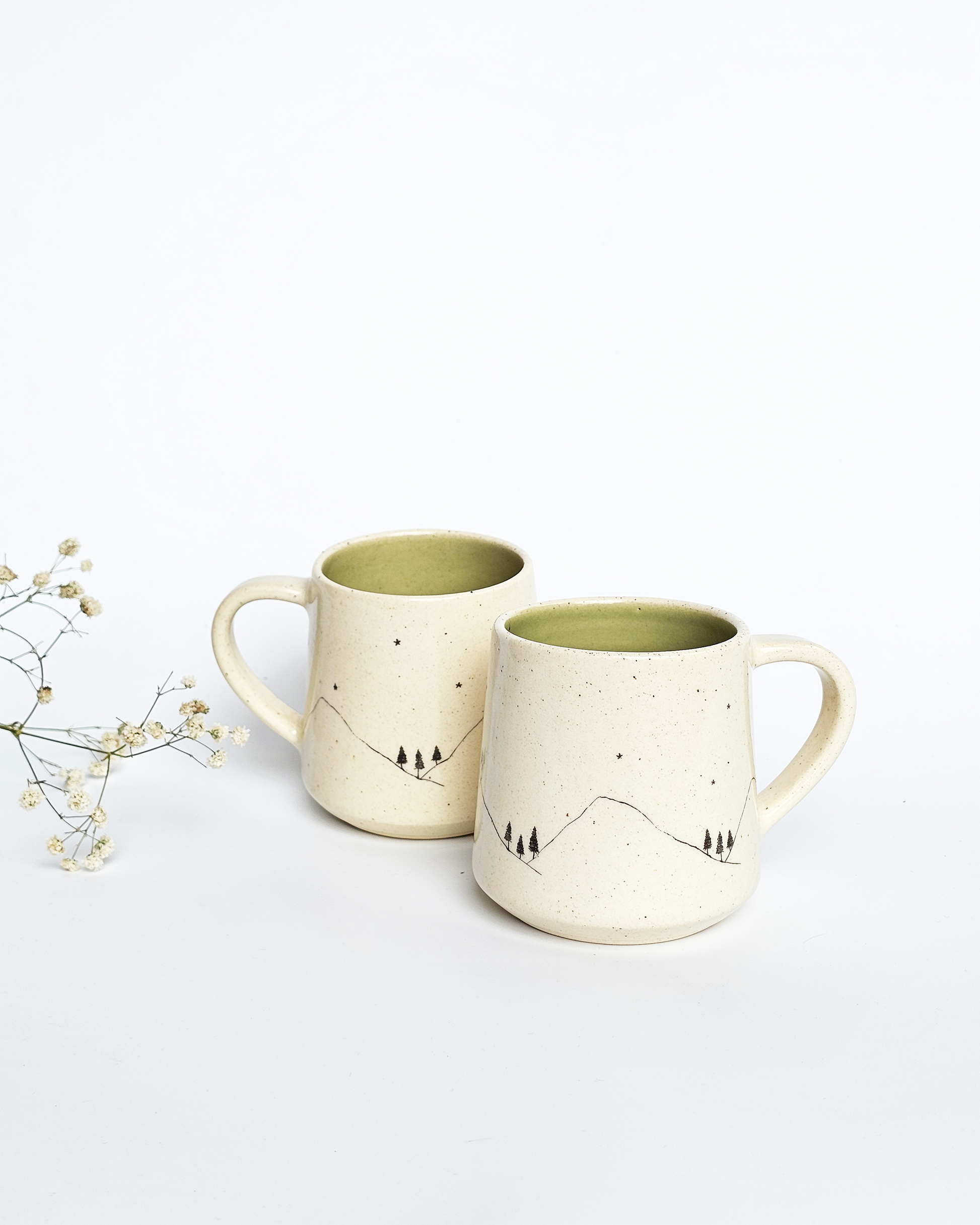 Hills Coffee Mugs, Olive ( Set of 2)