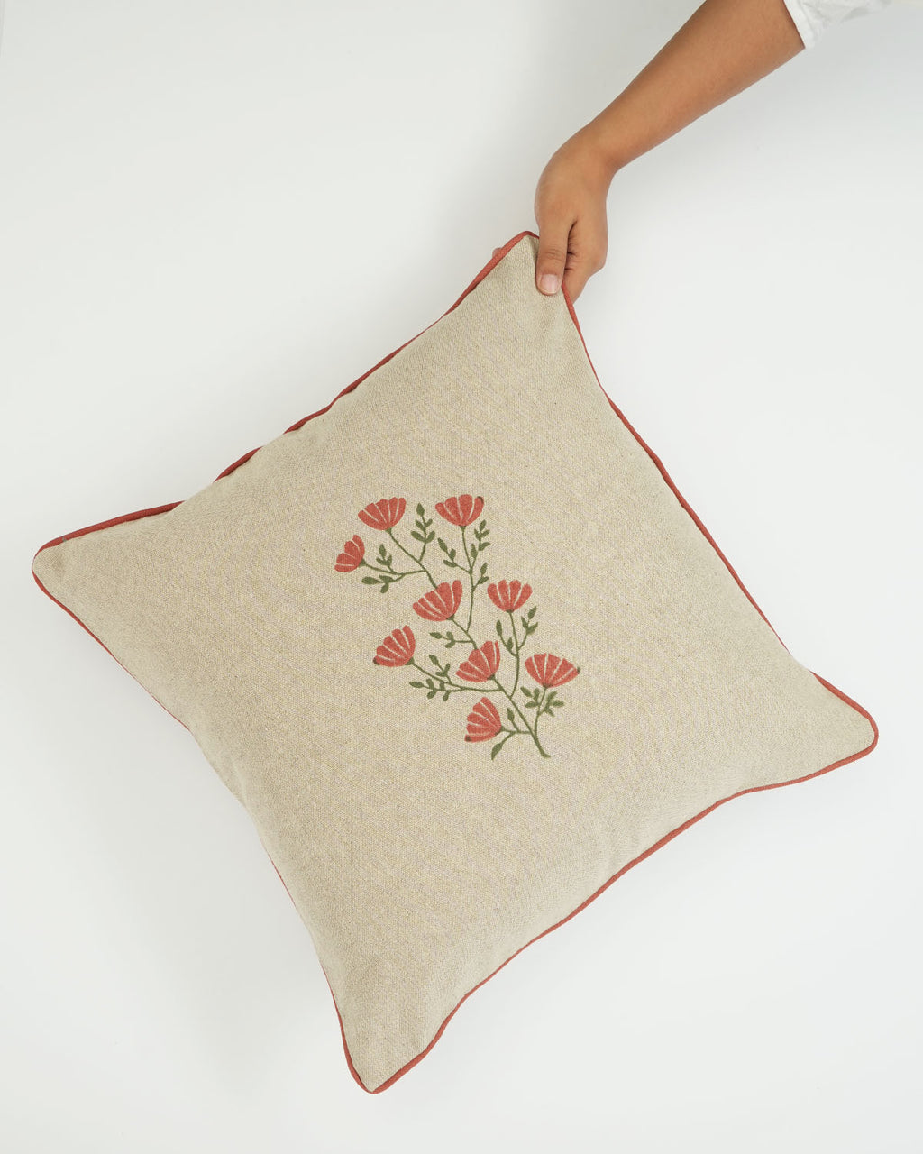 Poppy Cushion Covers, Beige ( 18"x18" ) (Set of 2)