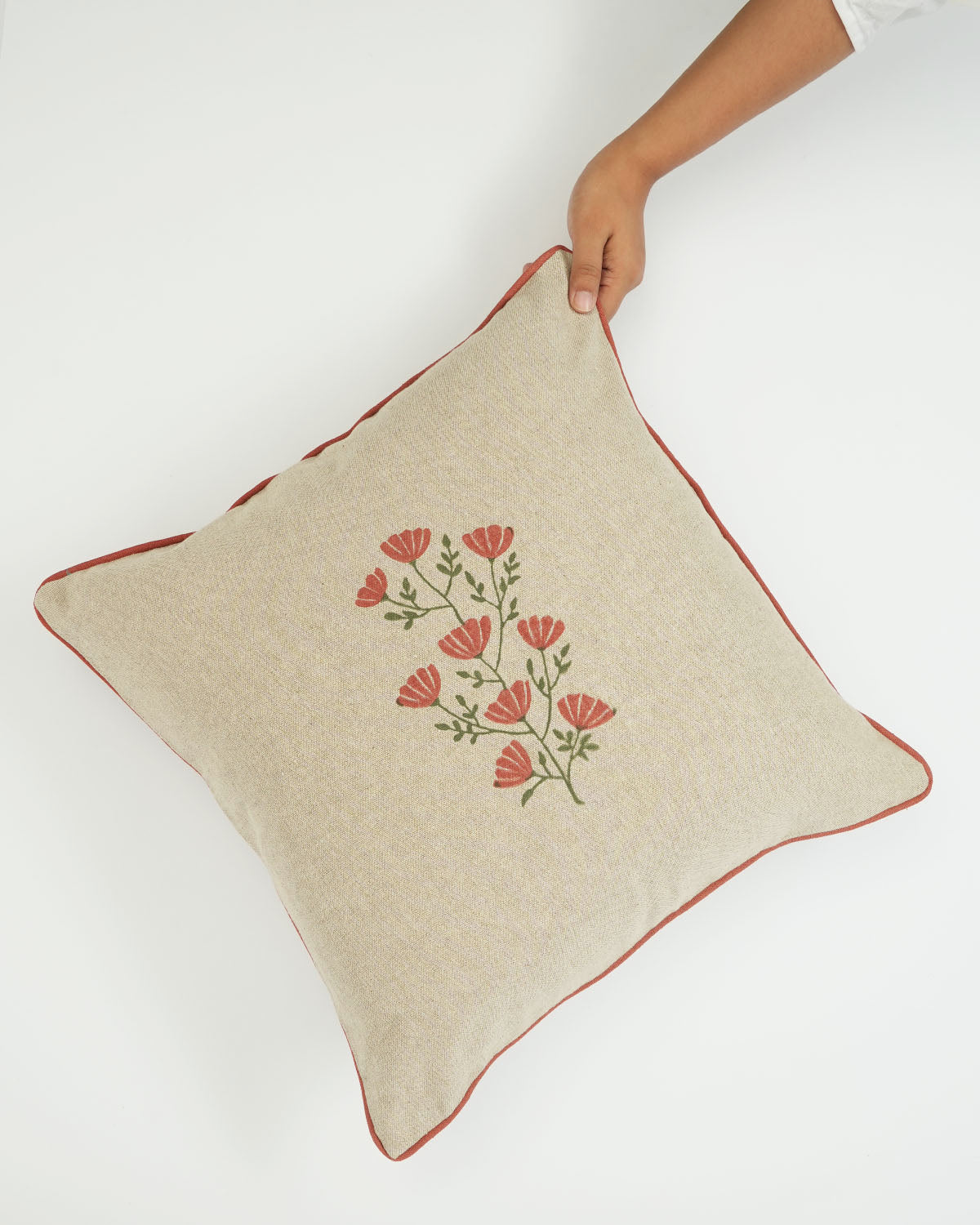 Poppy Cushion Covers, Beige ( 18"x18" ) (Set of 2)