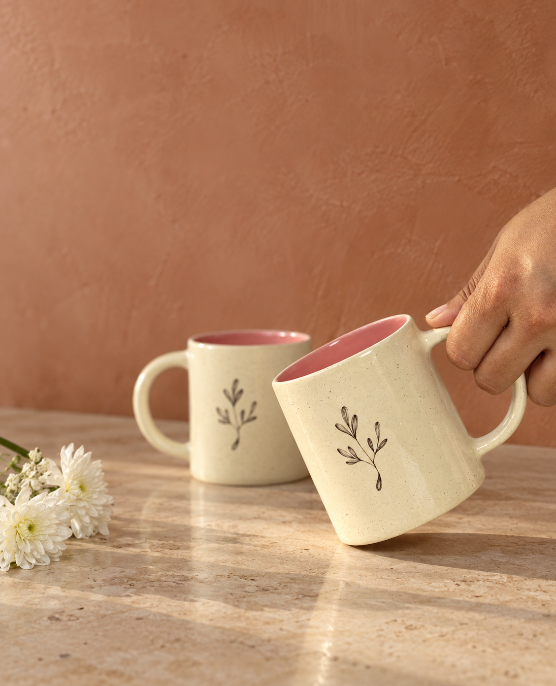 Lily Coffee Mugs, Pink ( Set of 2)