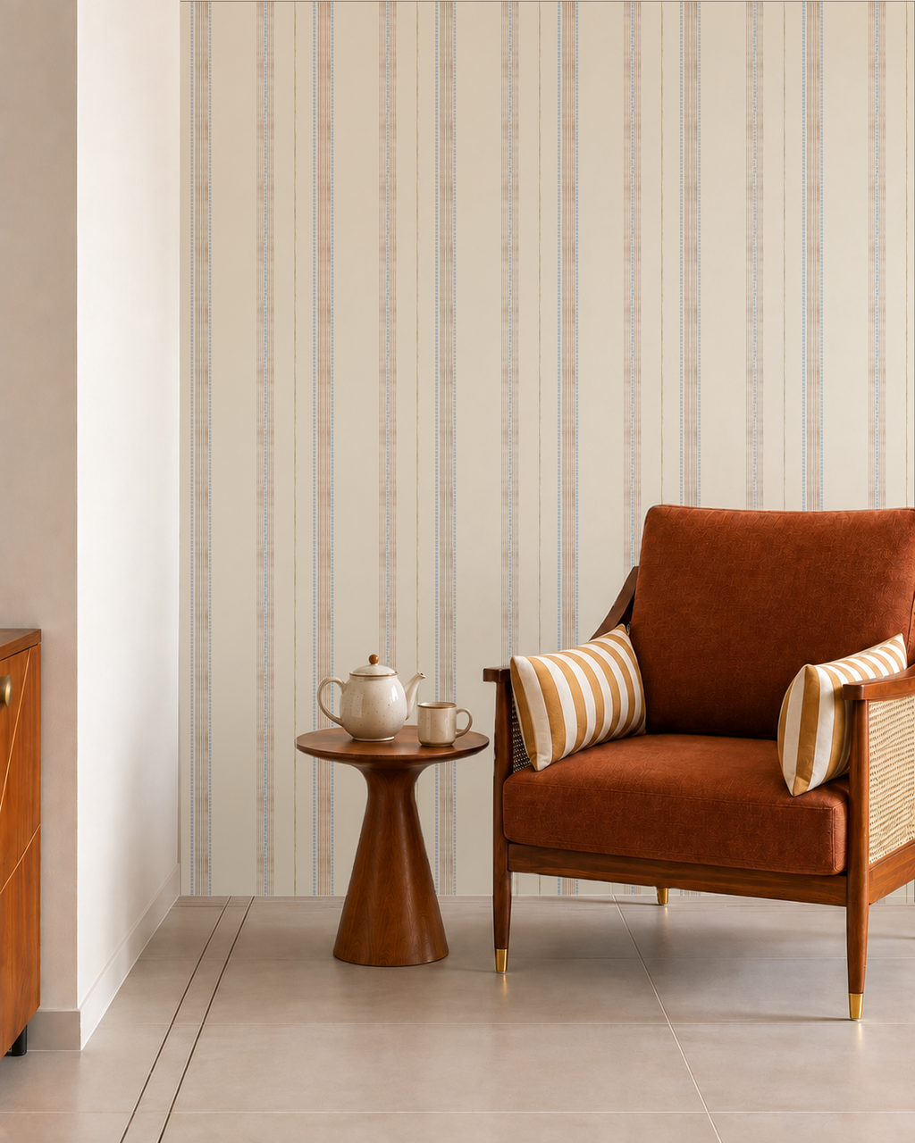 Wandering Lines Wallpaper, Blue and Brown