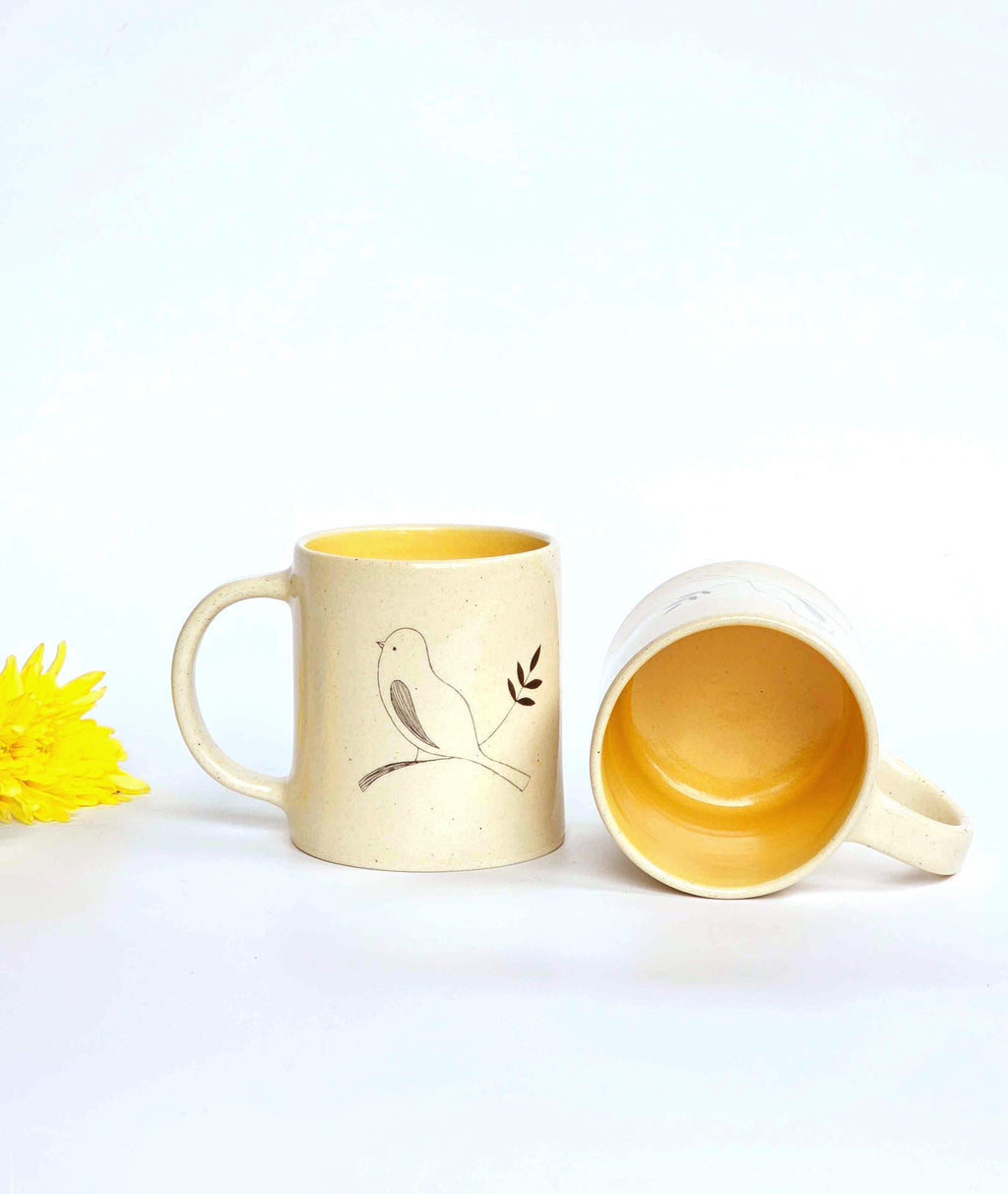 Sunbird Coffee Mugs, Mustard ( Set of 2)