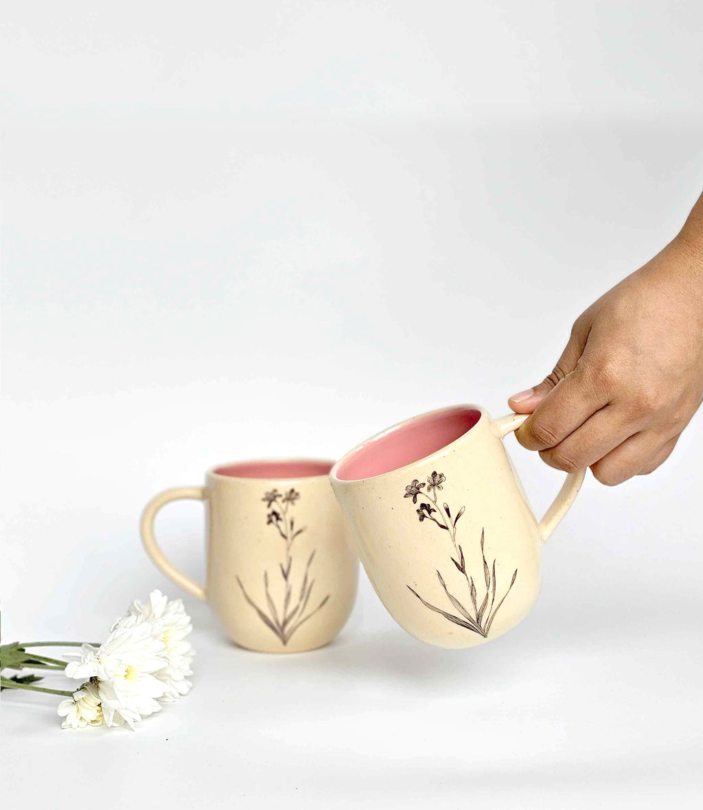 Bouquet Coffee Mugs, Pink ( Set of 2)