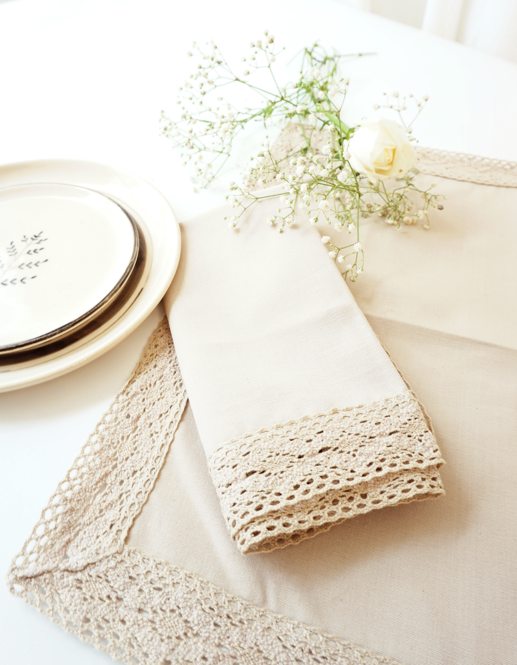 Lace Border Napkins, Beige ( Set of 2 )