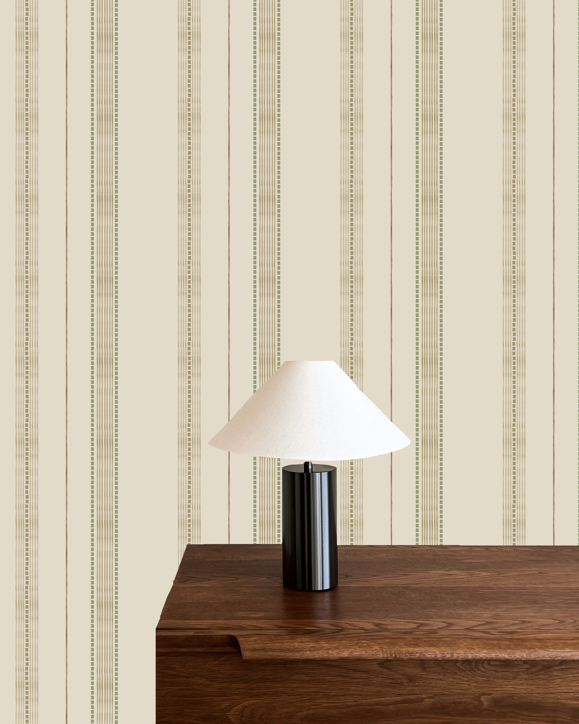 Wandering Lines Wallpaper, Sage and Brown