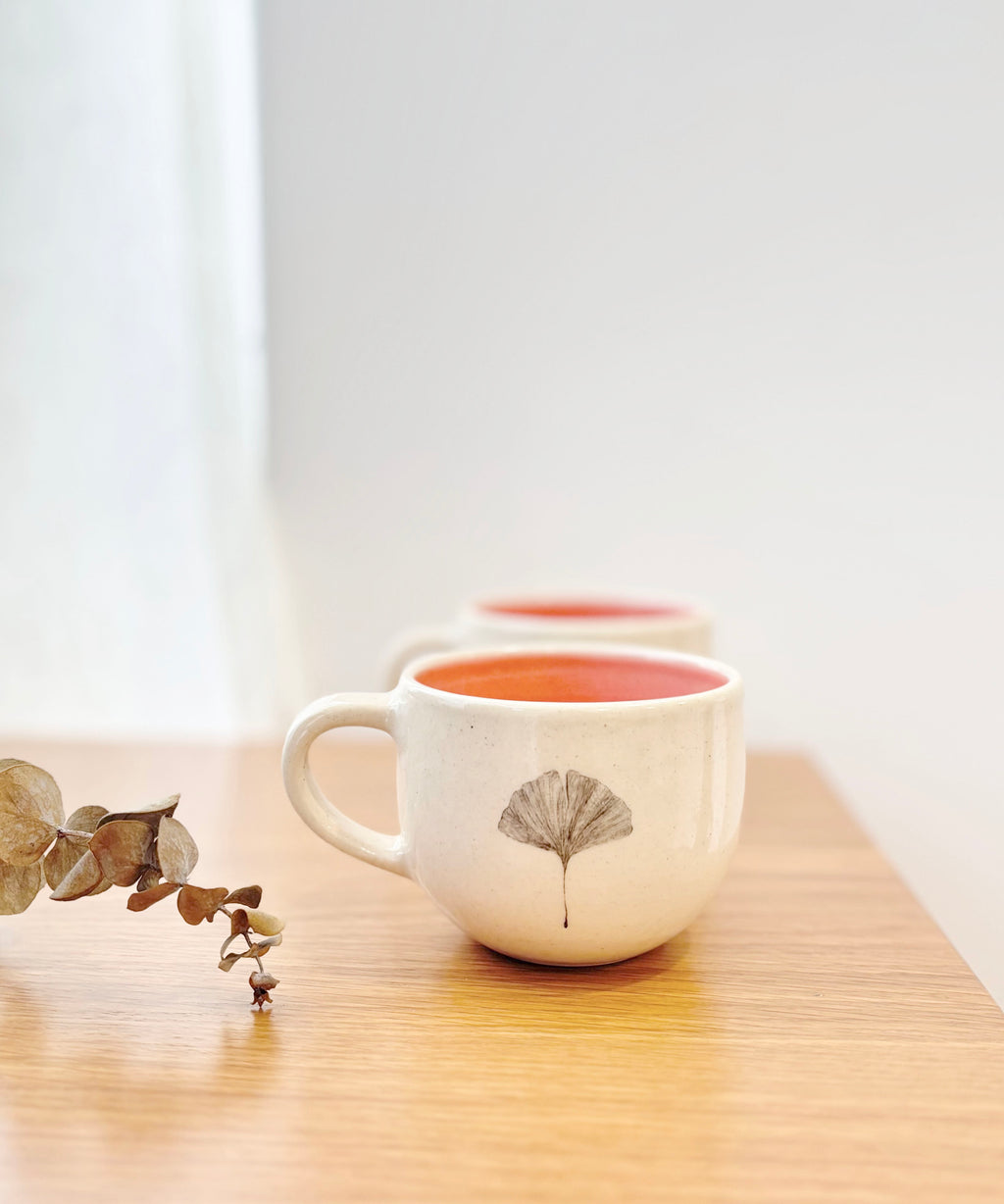 Gingko Teacups (Set of 2), Peach
