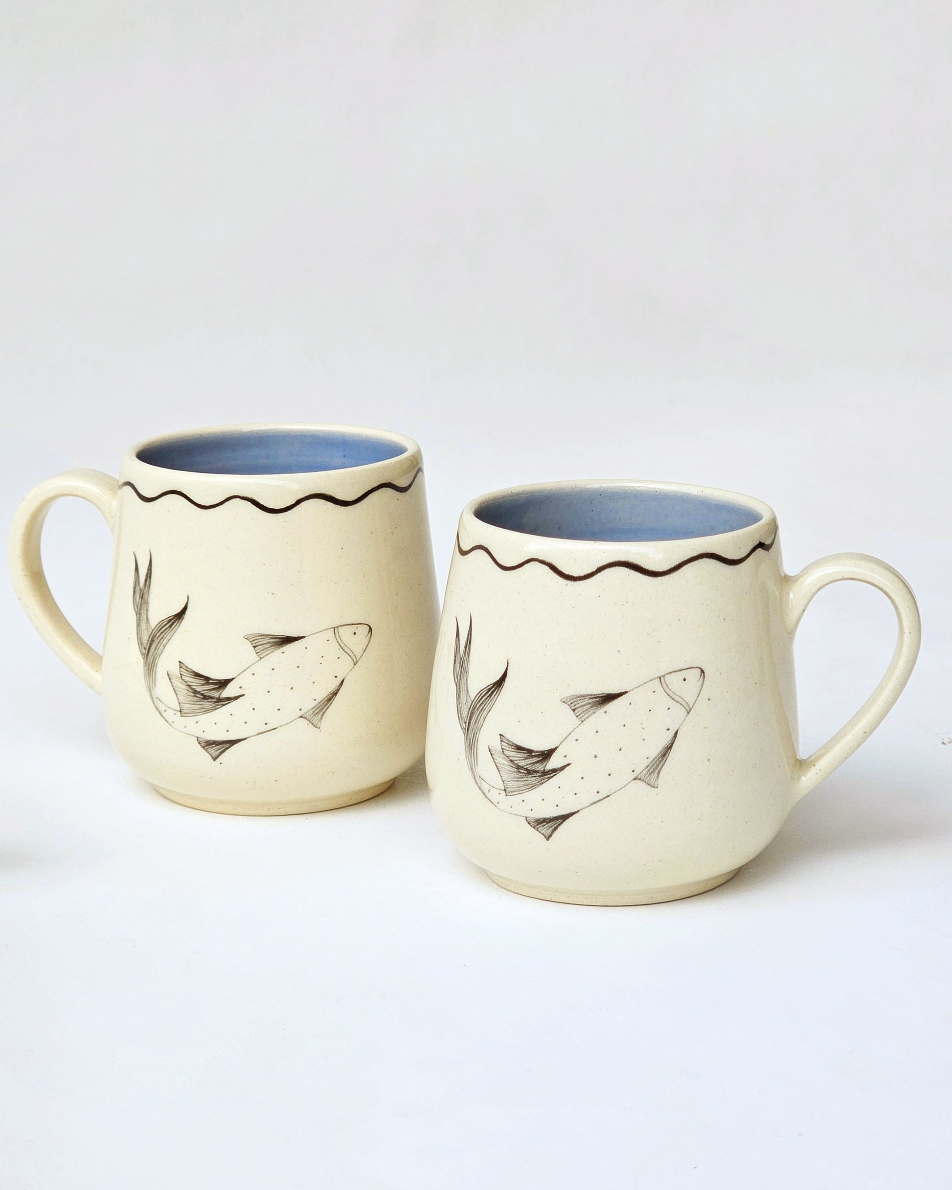 Koi Fish Coffee Mugs, Blue (Set of 2 )