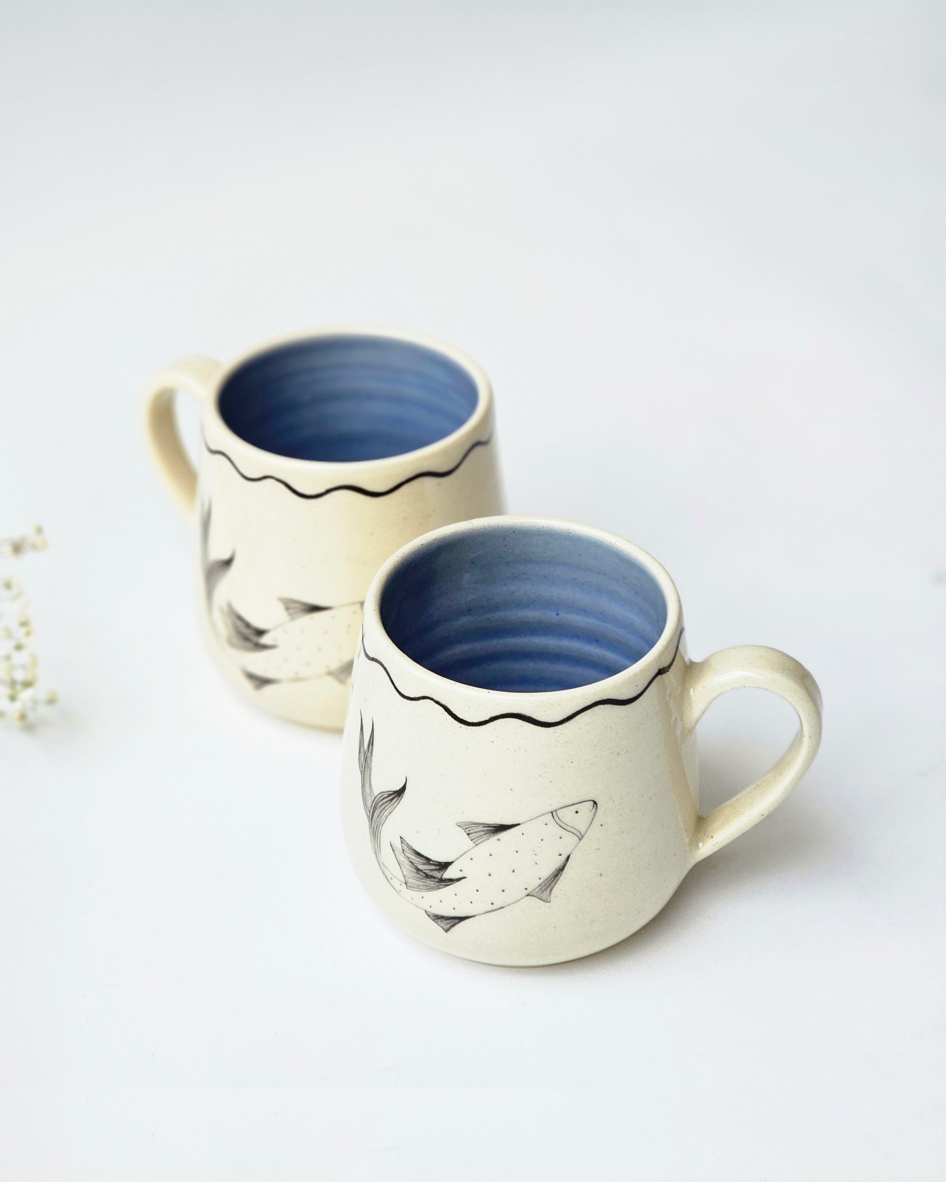 Koi Fish Coffee Mugs, Blue (Set of 2 )