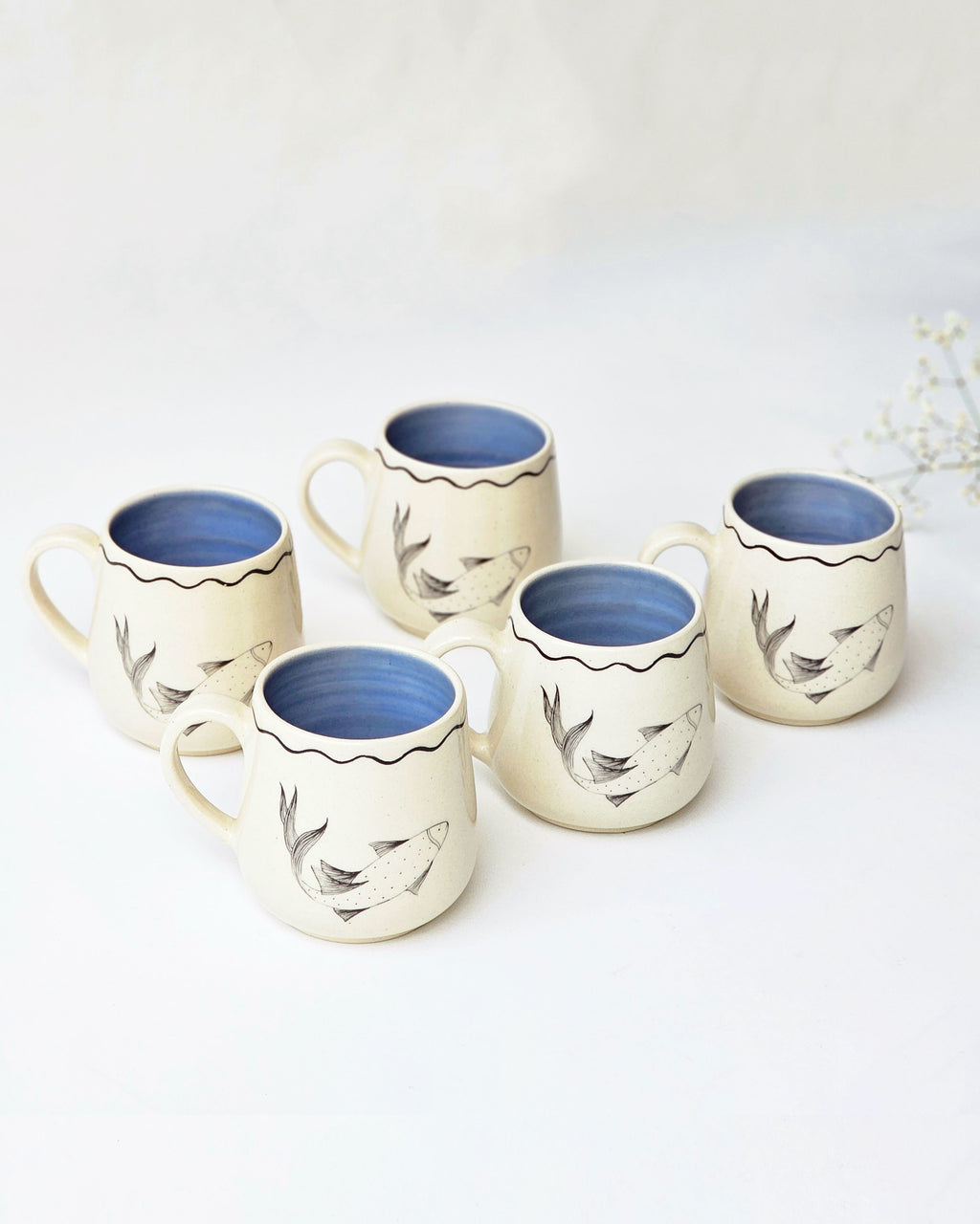Koi Fish Coffee Mugs, Blue (Set of 2 )