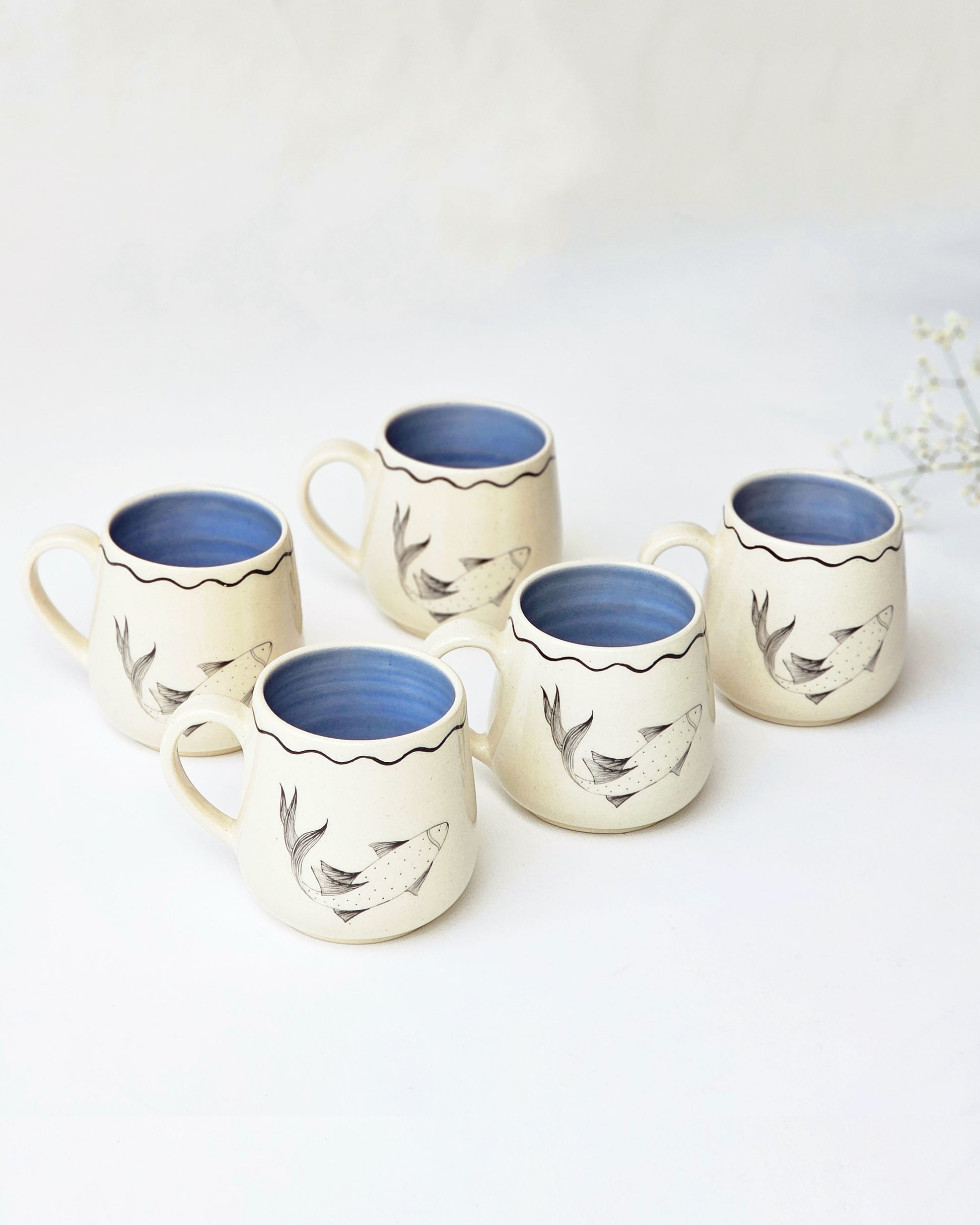 Koi Fish Coffee Mugs, Blue (Set of 2 )