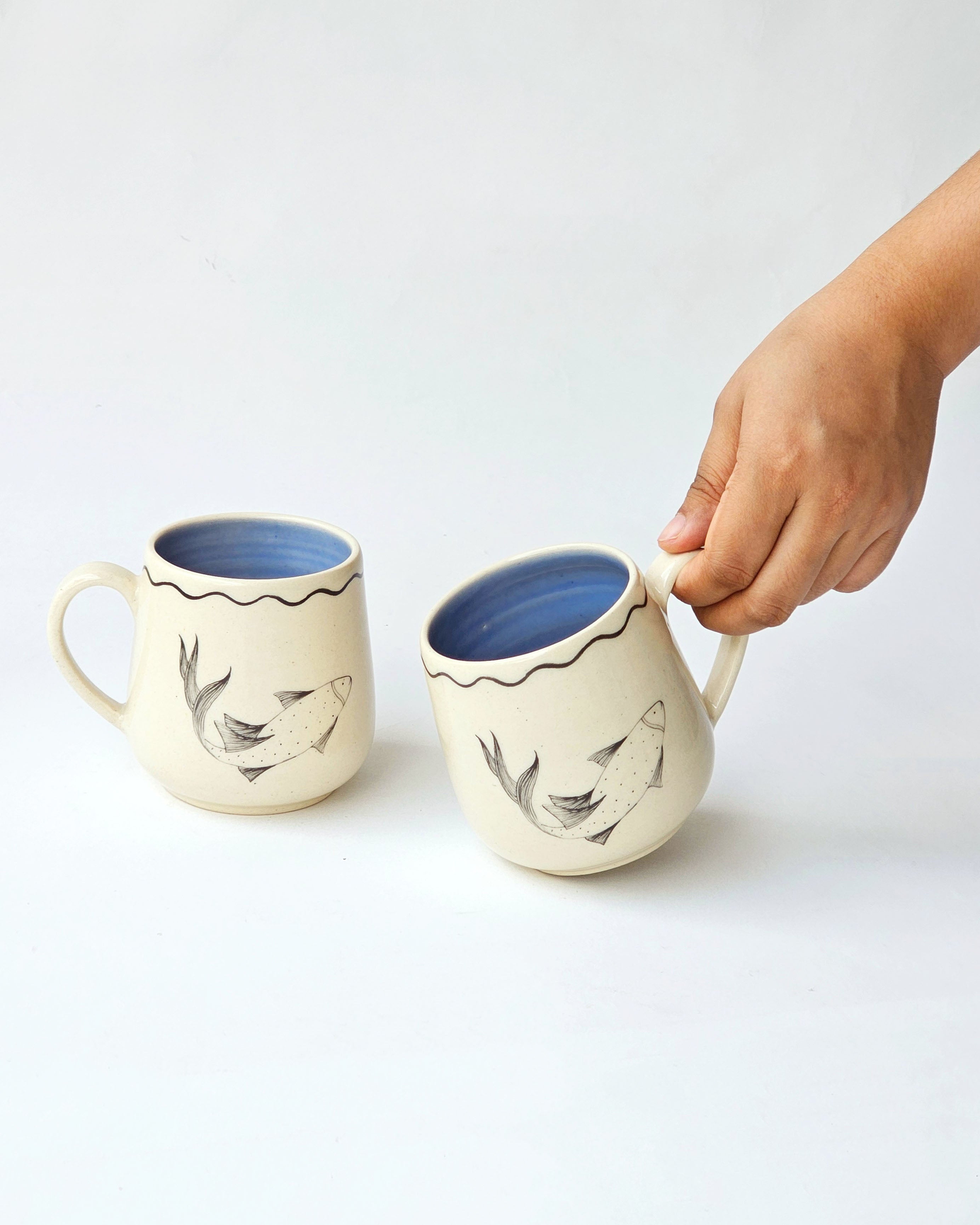 Koi Fish Coffee Mugs, Blue (Set of 2)