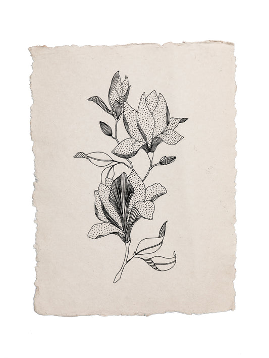 Magnolia Art Print On Handmade Cotton Paper