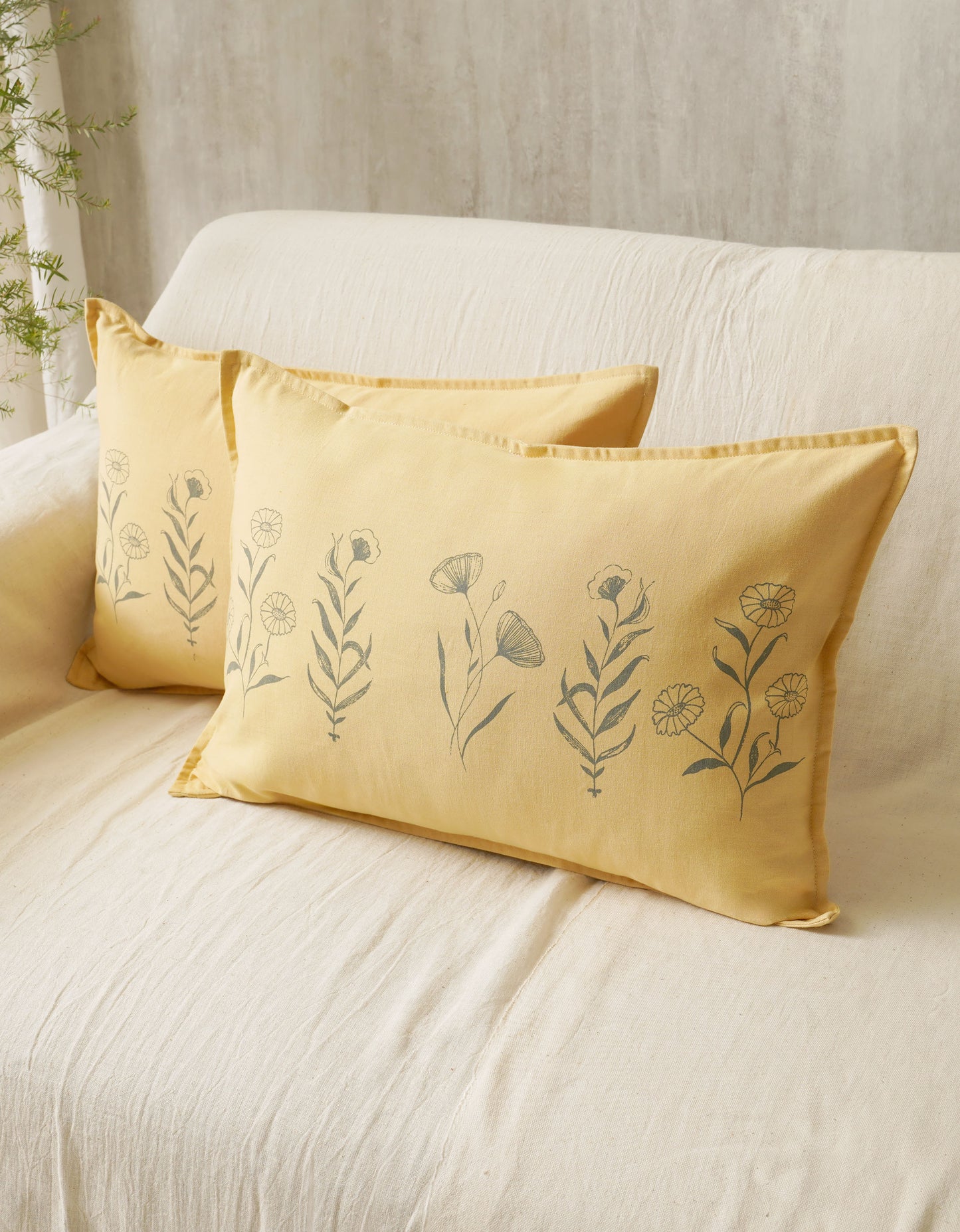 Summer Meadow Lumbar Cushion Cover, Yellow (14” X 20”)