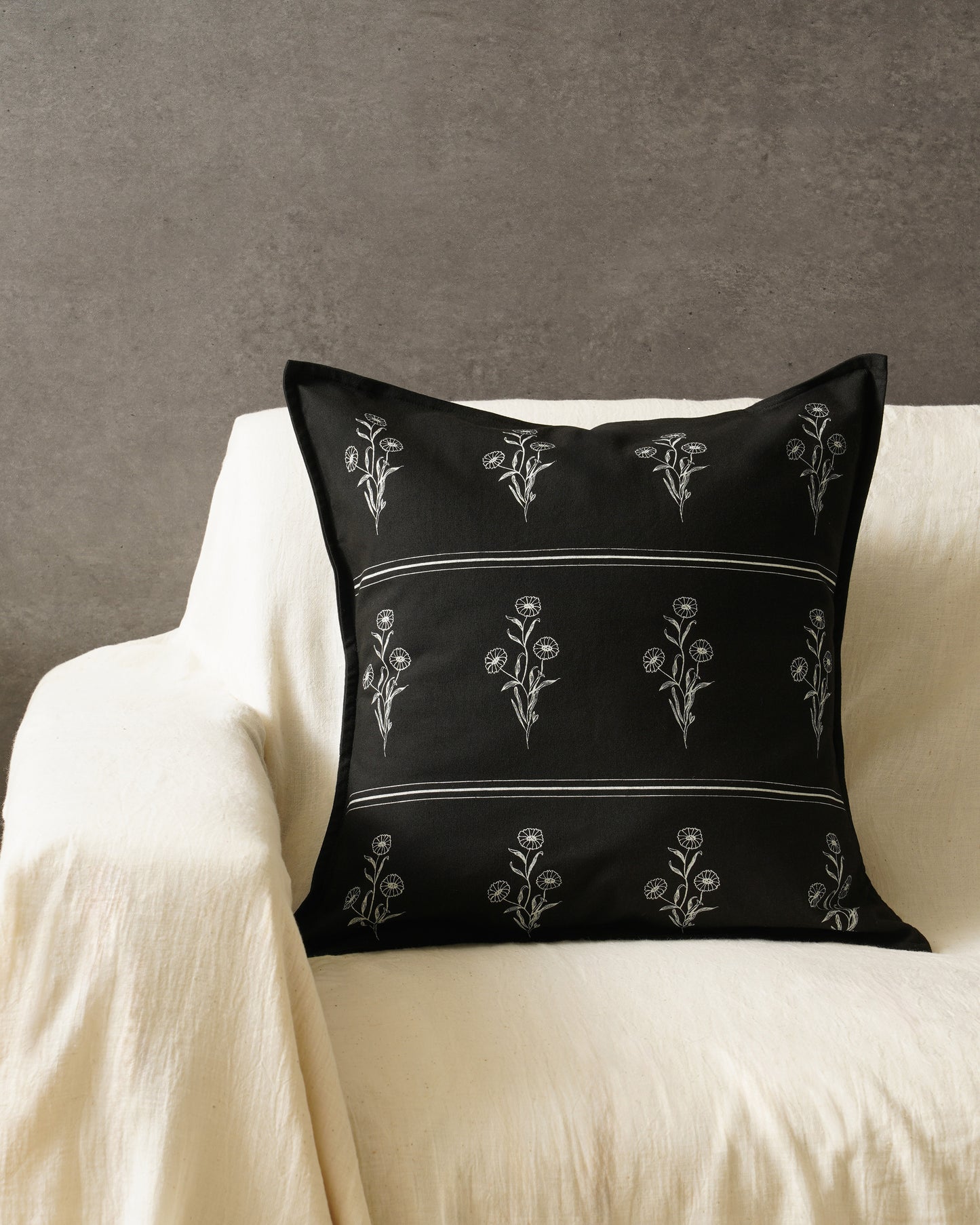 Marigold Stripe Cushion Cover, Black (18” X 18”)