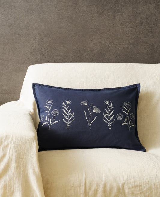 Summer Meadow Lumbar Cushion Cover, Navy Blue (14” X 20”)
