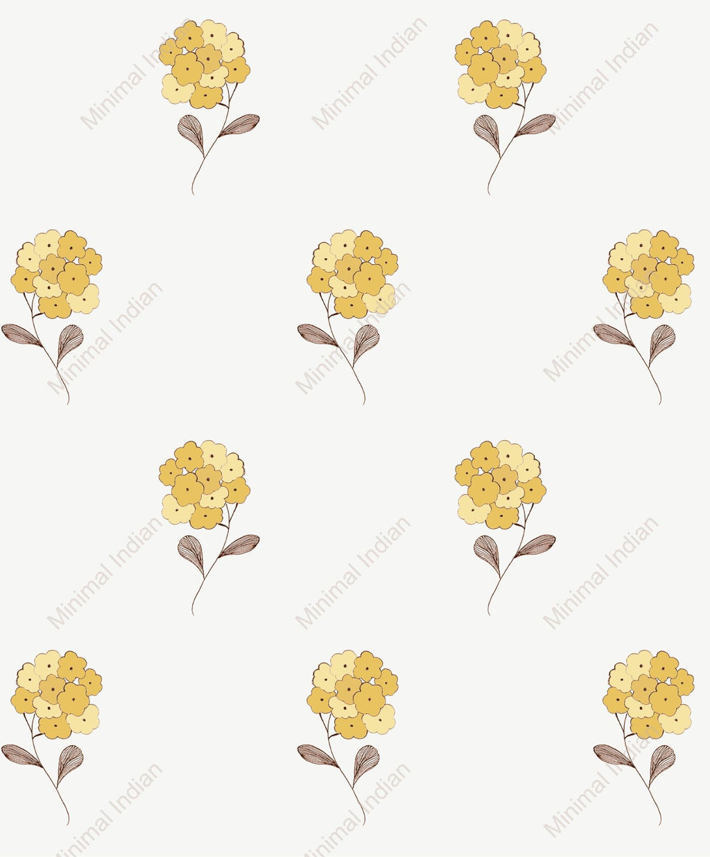 Tagar floral wallpaper in mustard with stylised hand-drawn blooms.