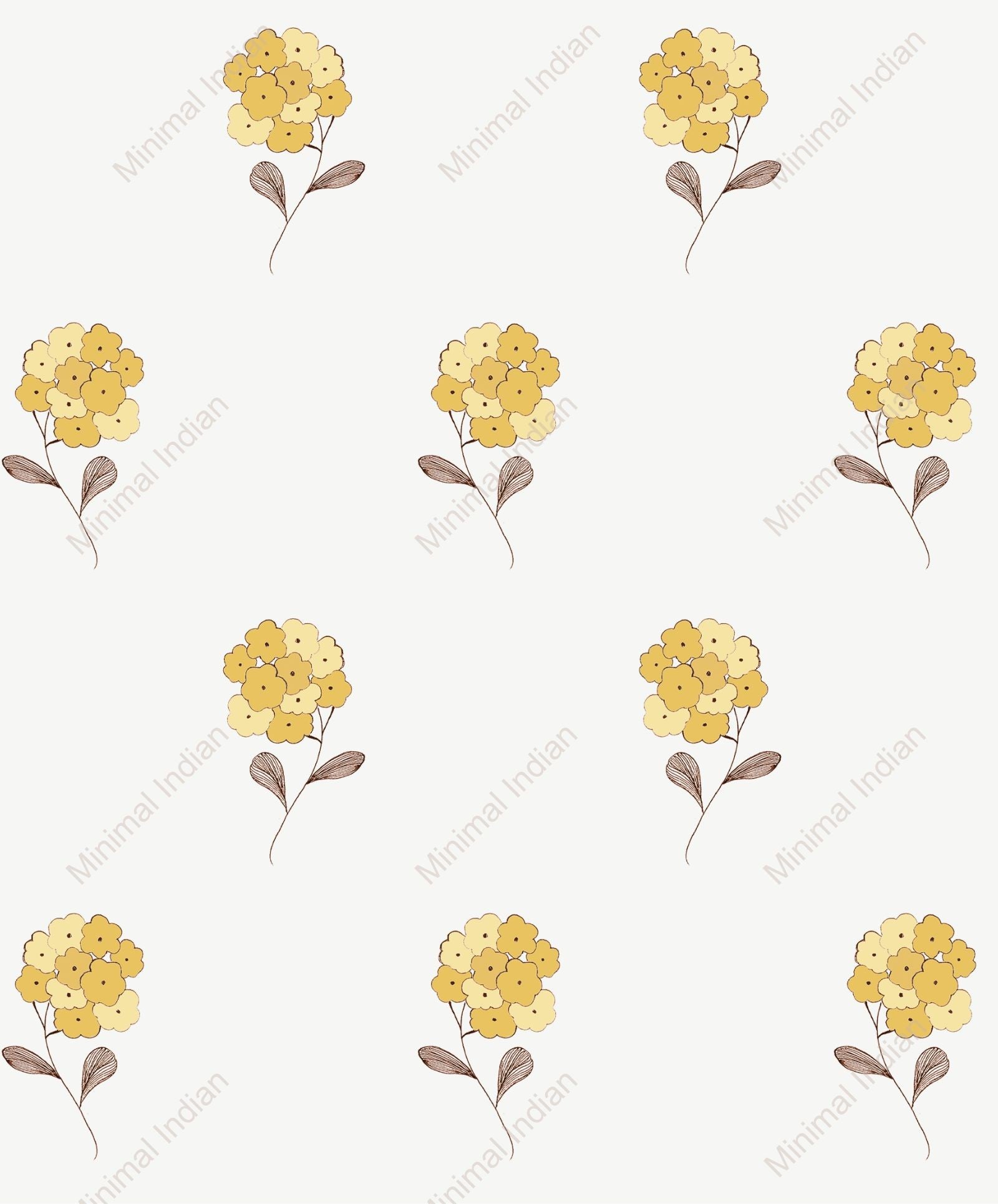 Tagar floral wallpaper in mustard with stylised hand-drawn blooms.